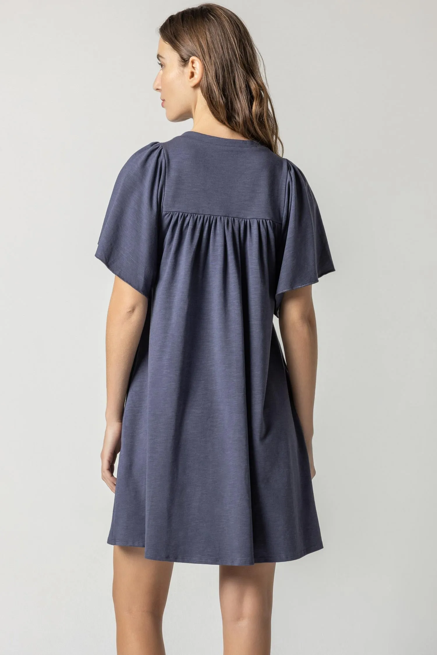 Flutter Sleeve Split Neck Dress sold by Lilla P product image thumbnail 2
