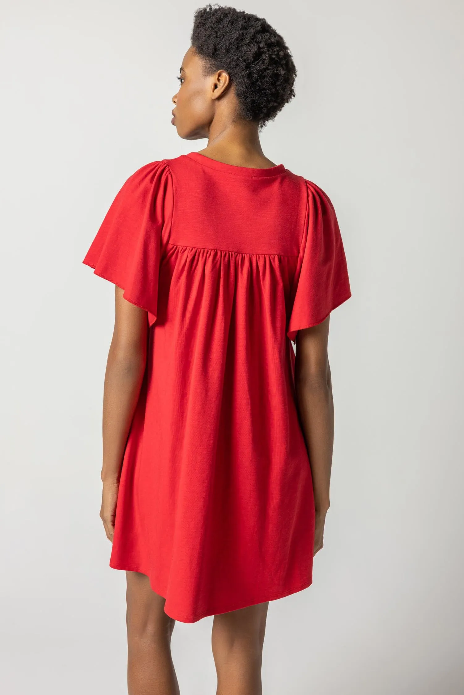 Flutter Sleeve Split Neck Dress sold by Lilla P product image thumbnail 5
