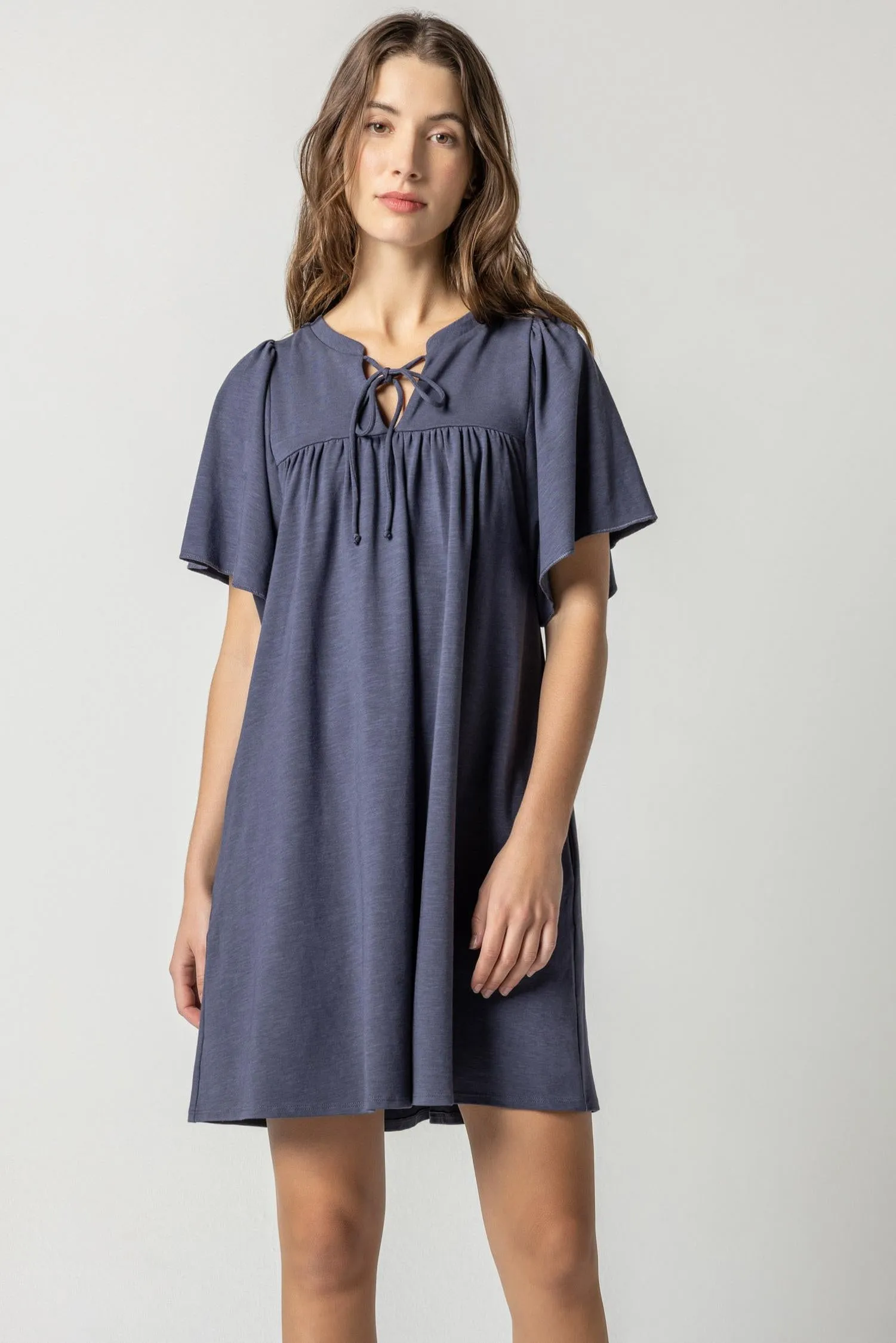 Flutter Sleeve Split Neck Dress sold by Lilla P product image thumbnail 3