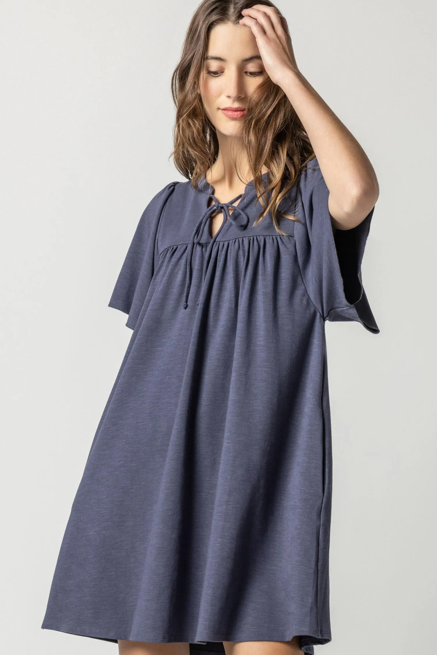 Flutter Sleeve Split Neck Dress sold by Lilla P