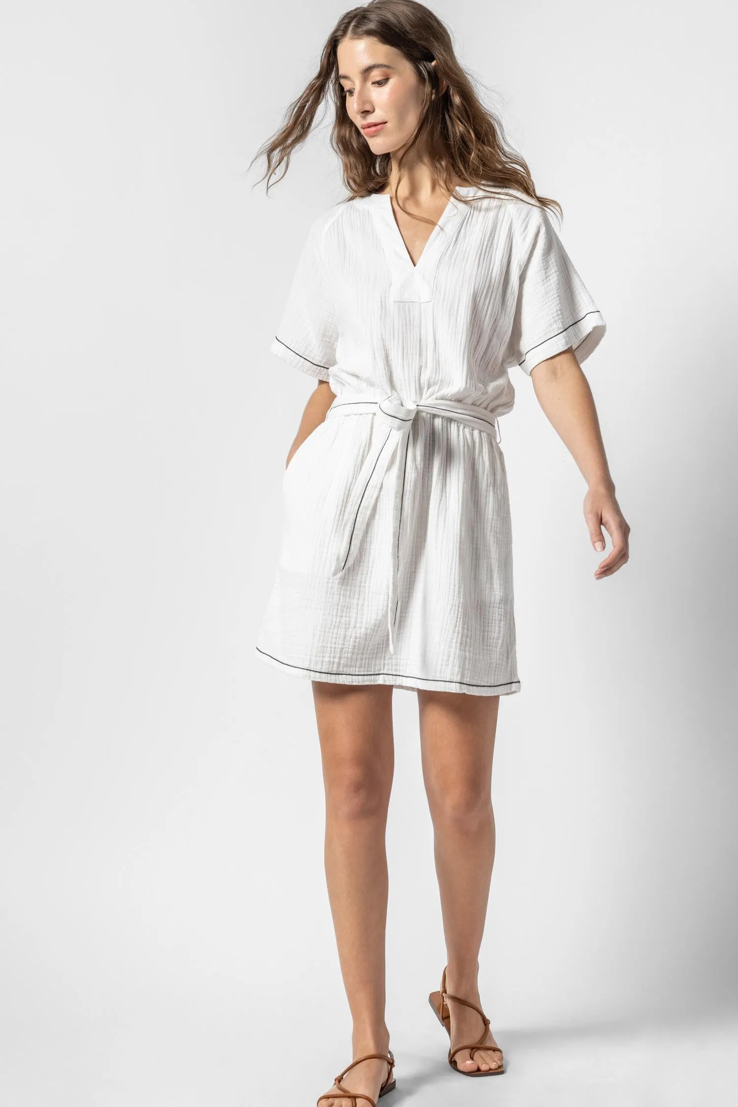 Belted Split Neck Dress sold by Lilla P