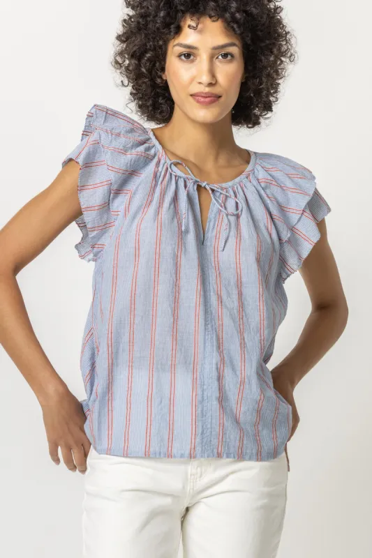 Ruffle Sleeve Split Neck sold by Lilla P
