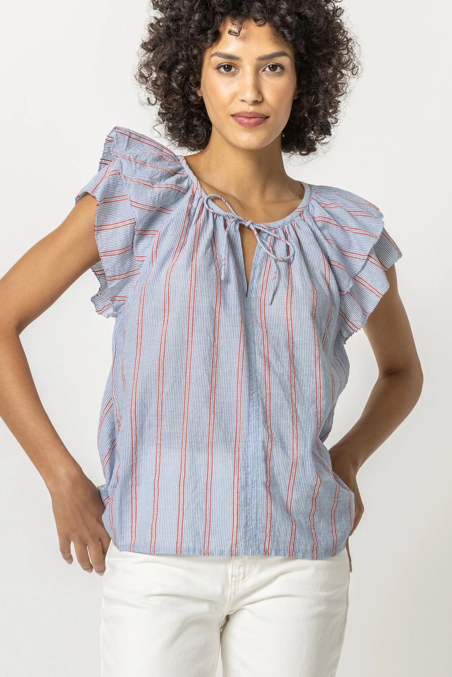 Ruffle Sleeve Split Neck sold by Lilla P