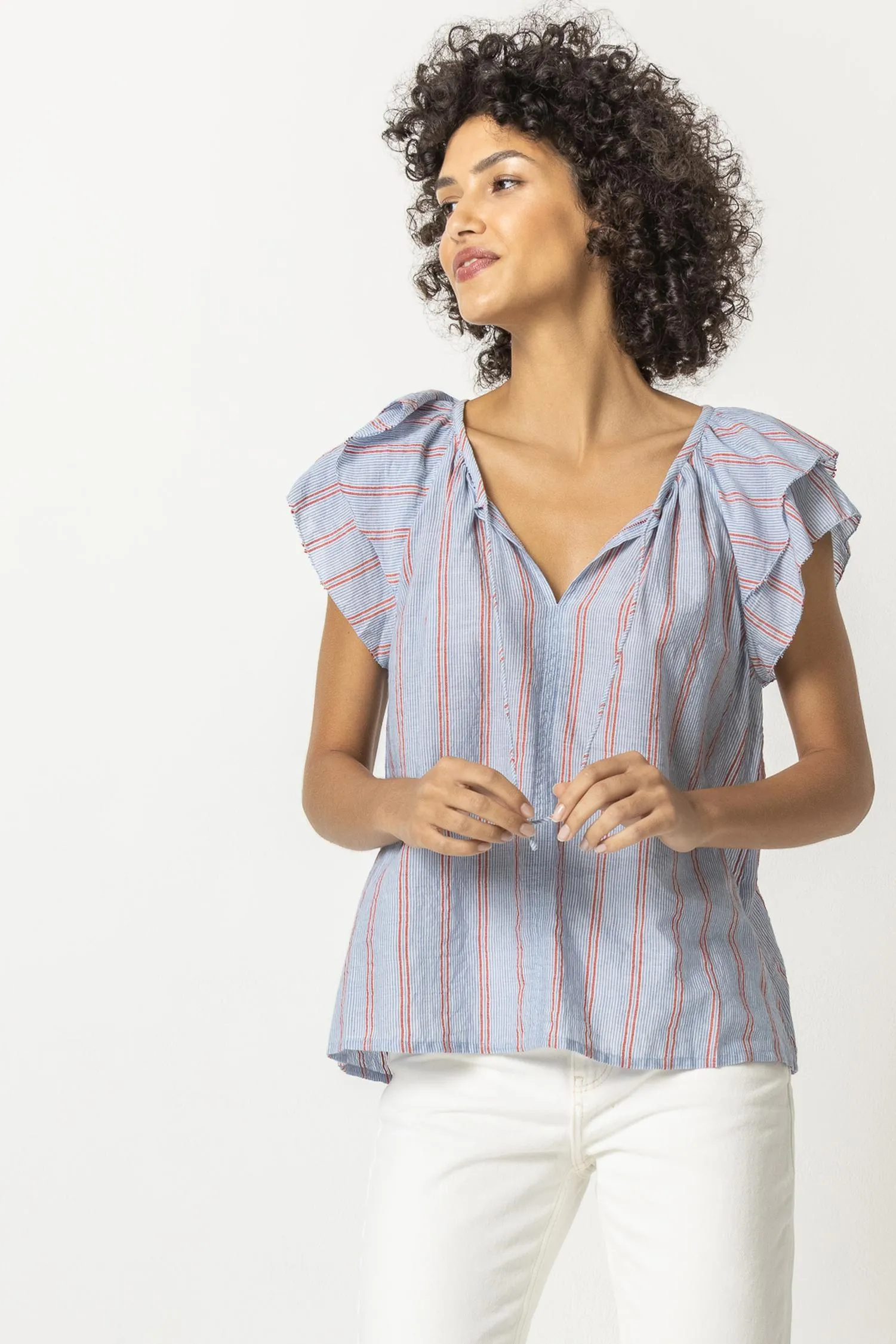 Ruffle Sleeve Split Neck sold by Lilla P product image thumbnail 3