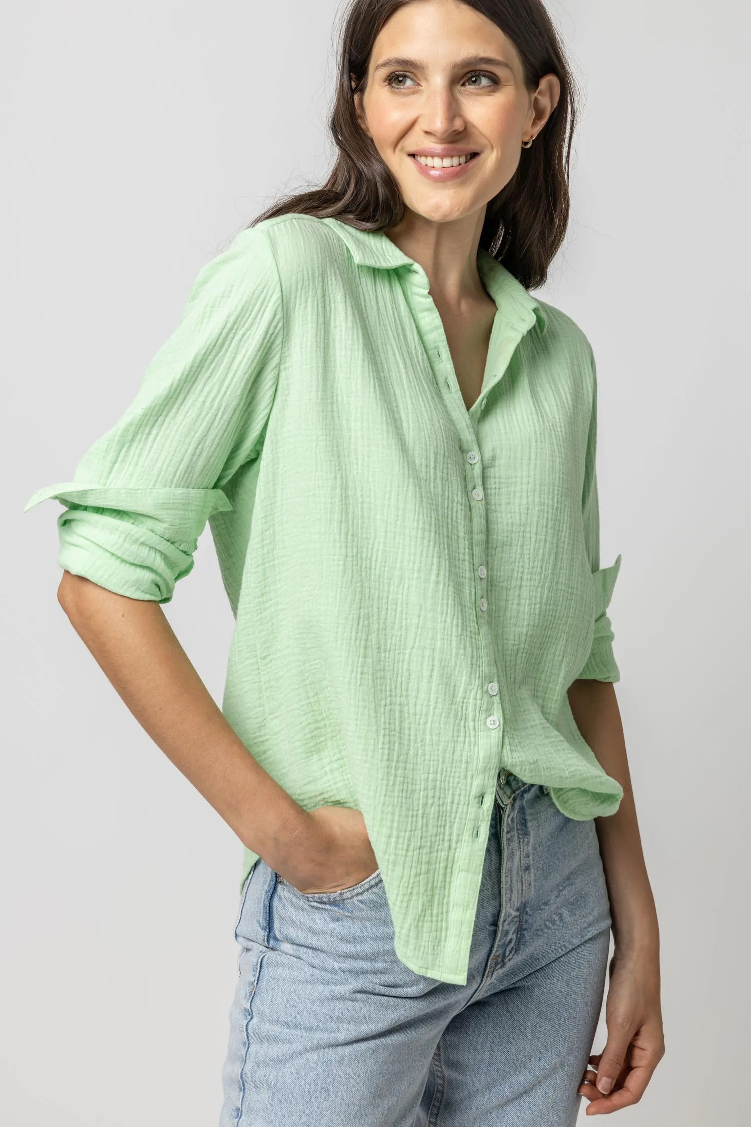 Long Sleeve Gauze Button Down sold by Lilla P product image thumbnail 5