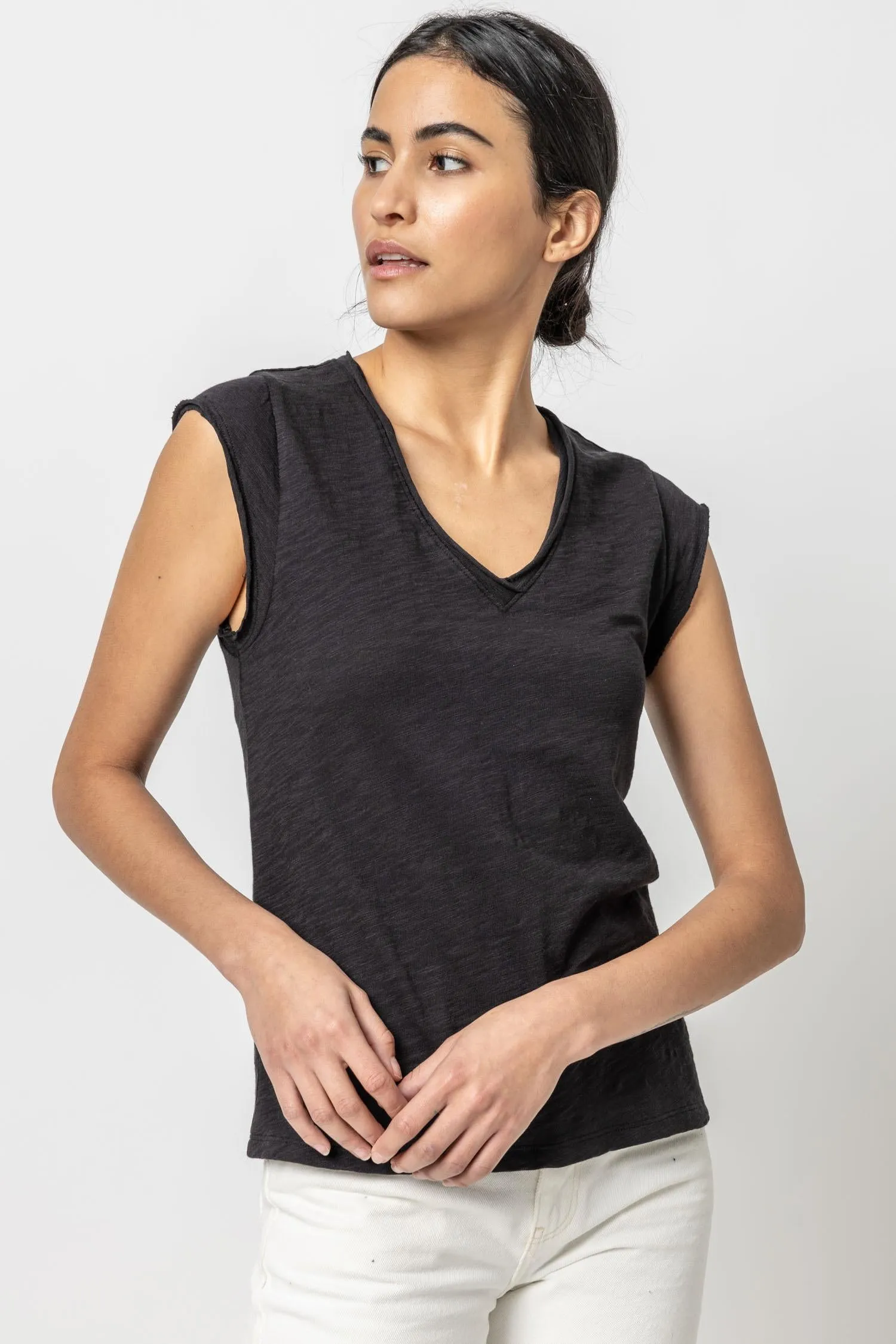 Cap Sleeve V-Neck sold by Lilla P product image thumbnail 3