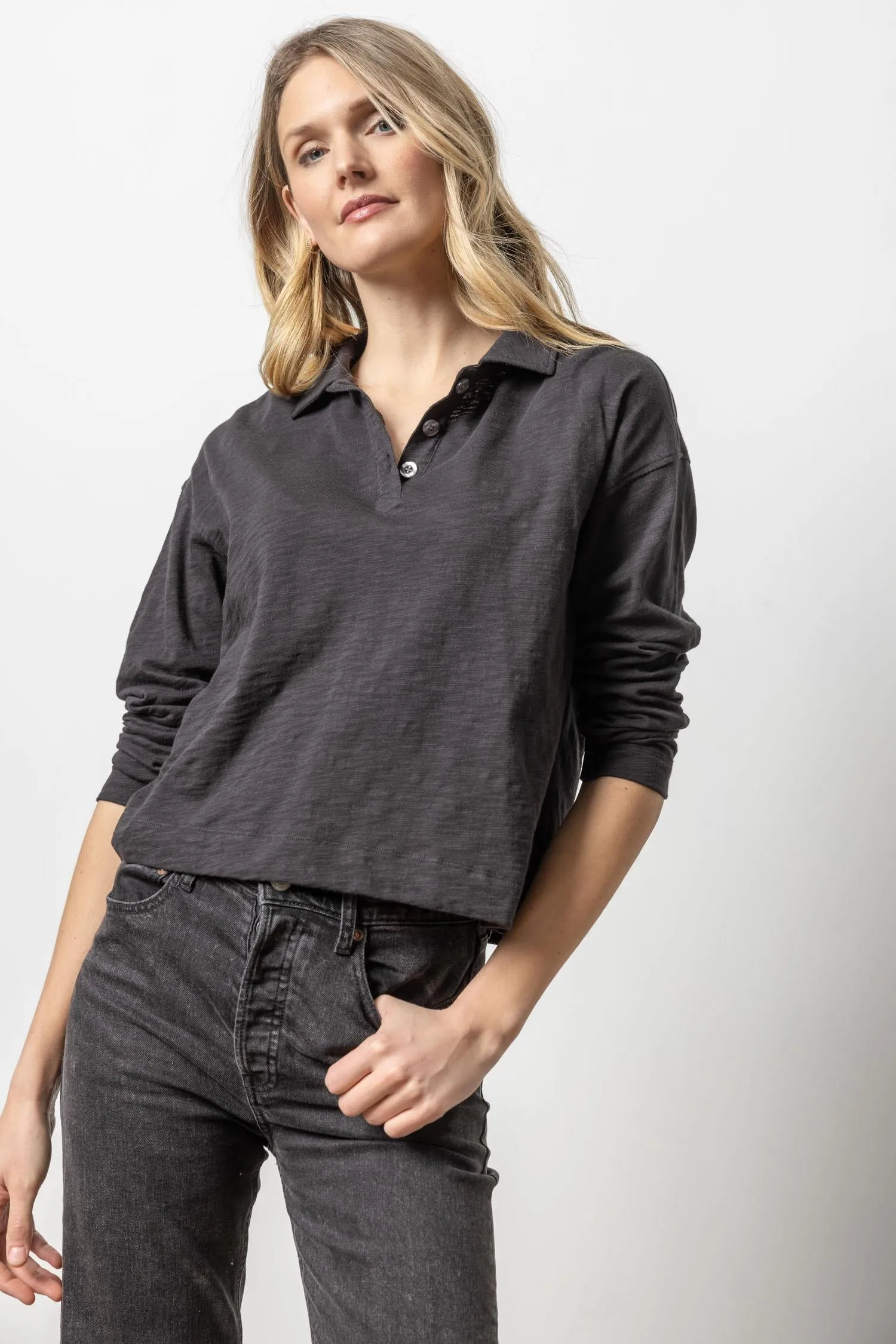 Long Sleeve Drop Shoulder Polo sold by Lilla P product image thumbnail 5