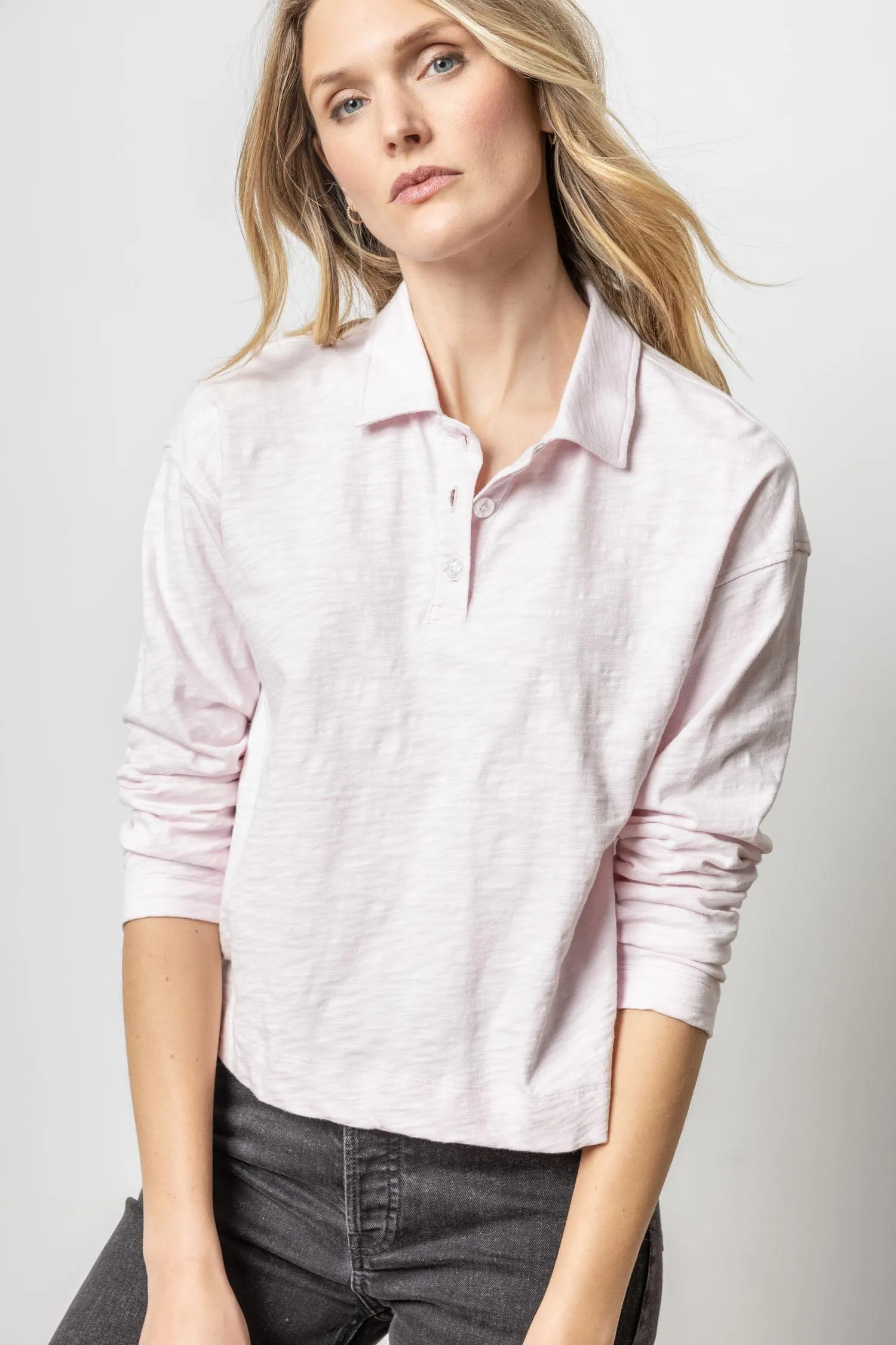 Long Sleeve Drop Shoulder Polo sold by Lilla P