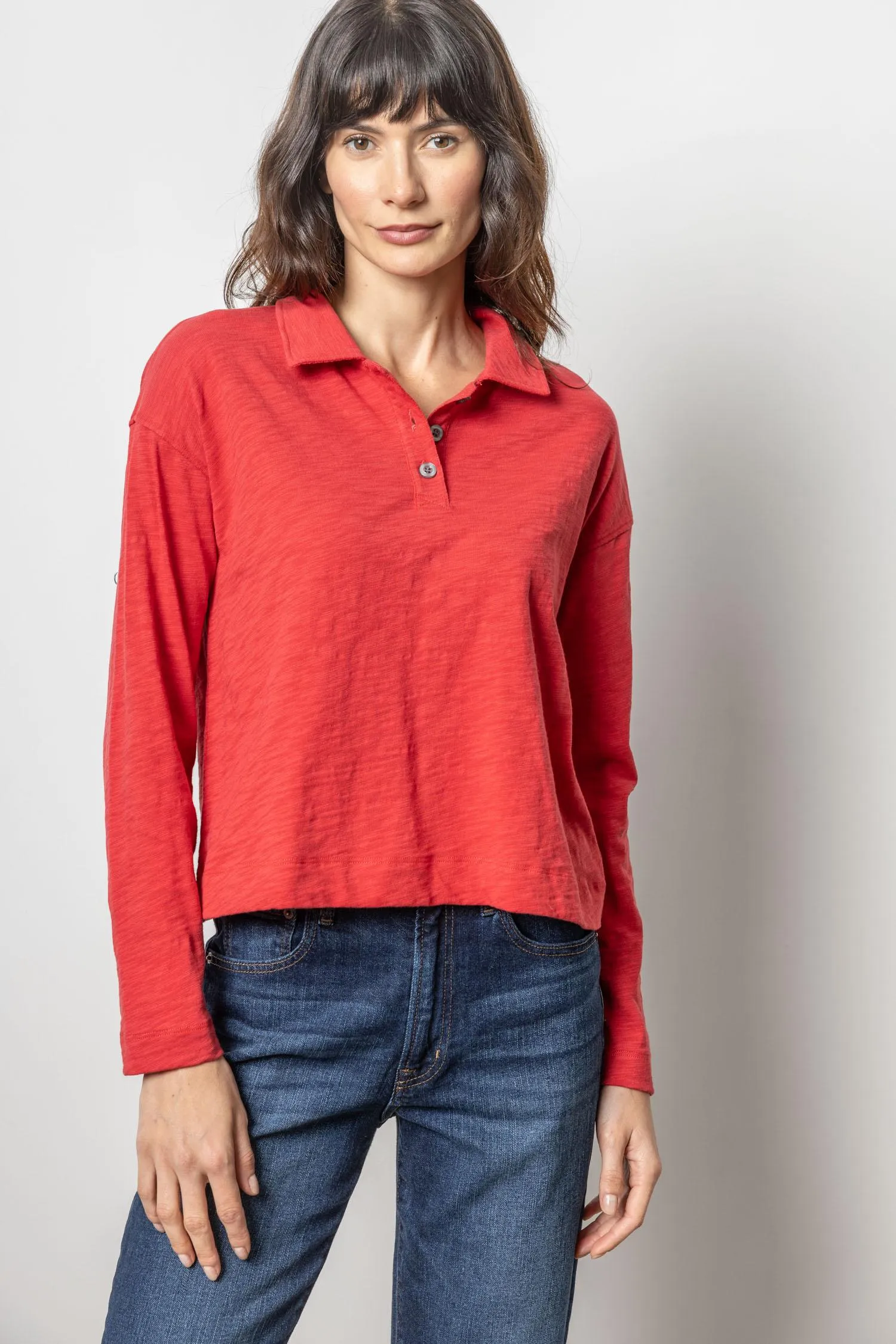 Long Sleeve Drop Shoulder Polo sold by Lilla P product image thumbnail 3