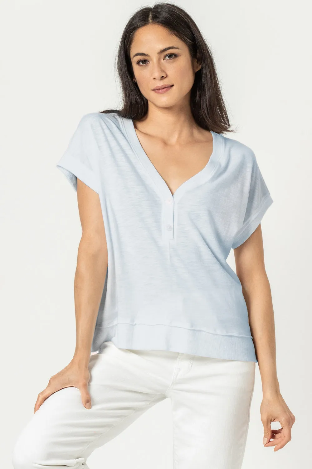 Boxy V-Neck Henley sold by Lilla P product image thumbnail 3