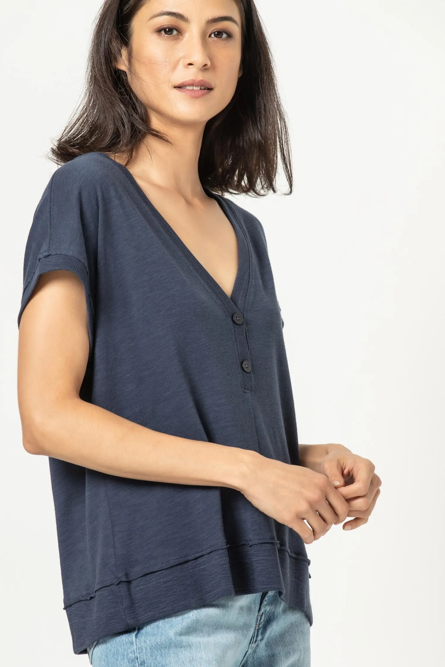 Boxy V-Neck Henley sold by Lilla P product image thumbnail 5