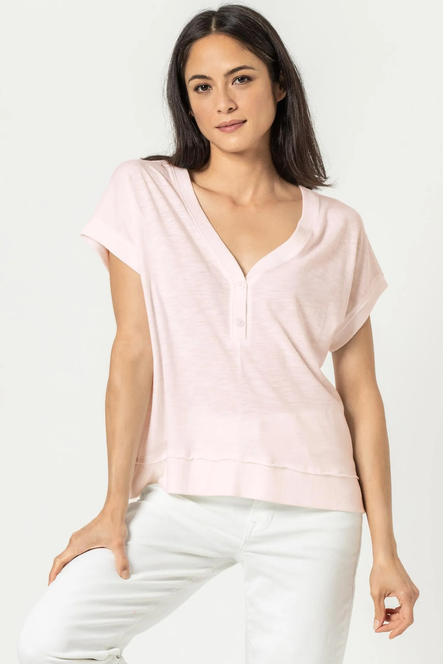 Boxy V-Neck Henley sold by Lilla P