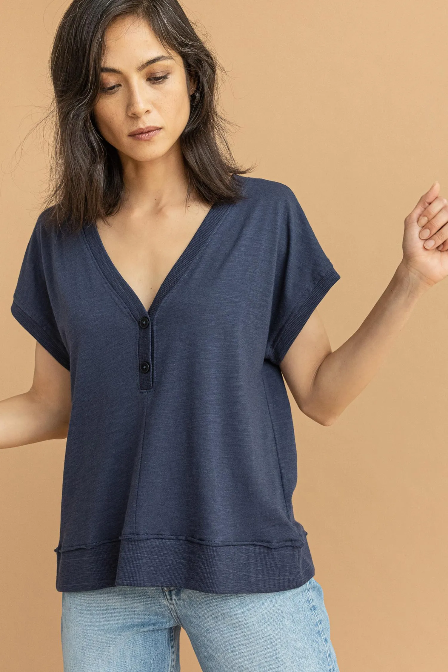 Boxy V-Neck Henley sold by Lilla P product image thumbnail 4