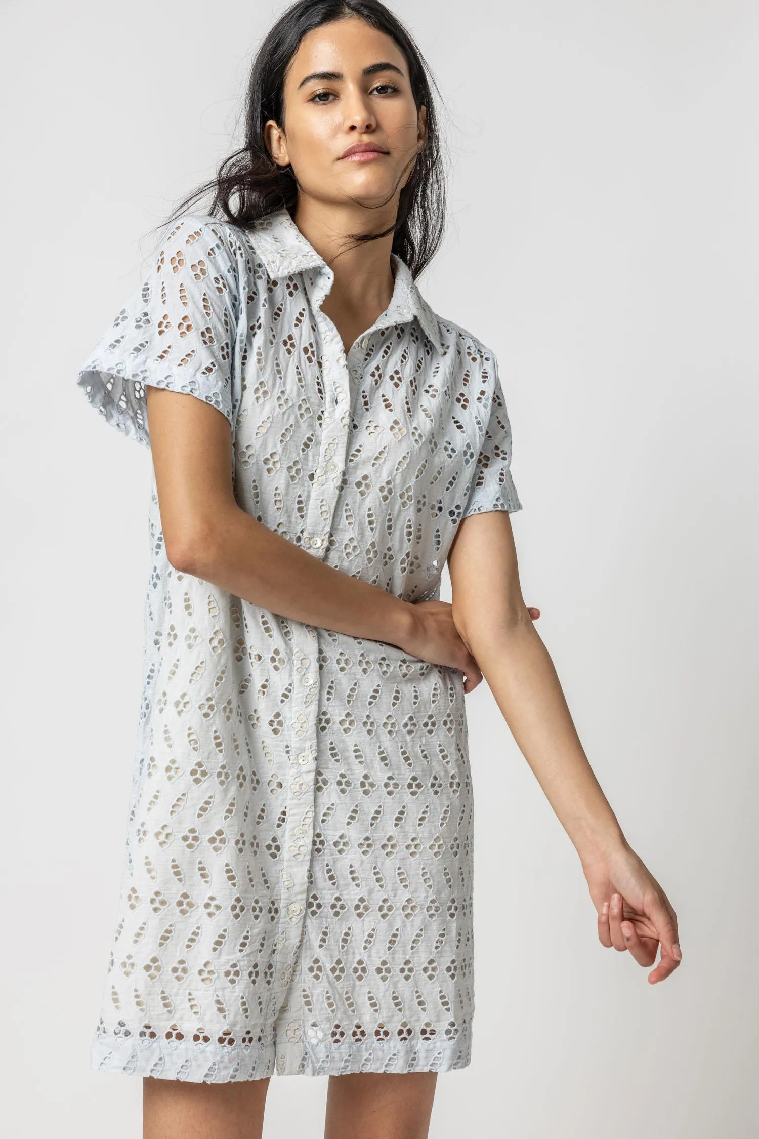 Eyelet Short Sleeve Shirt Dress sold by Lilla P product image thumbnail 4