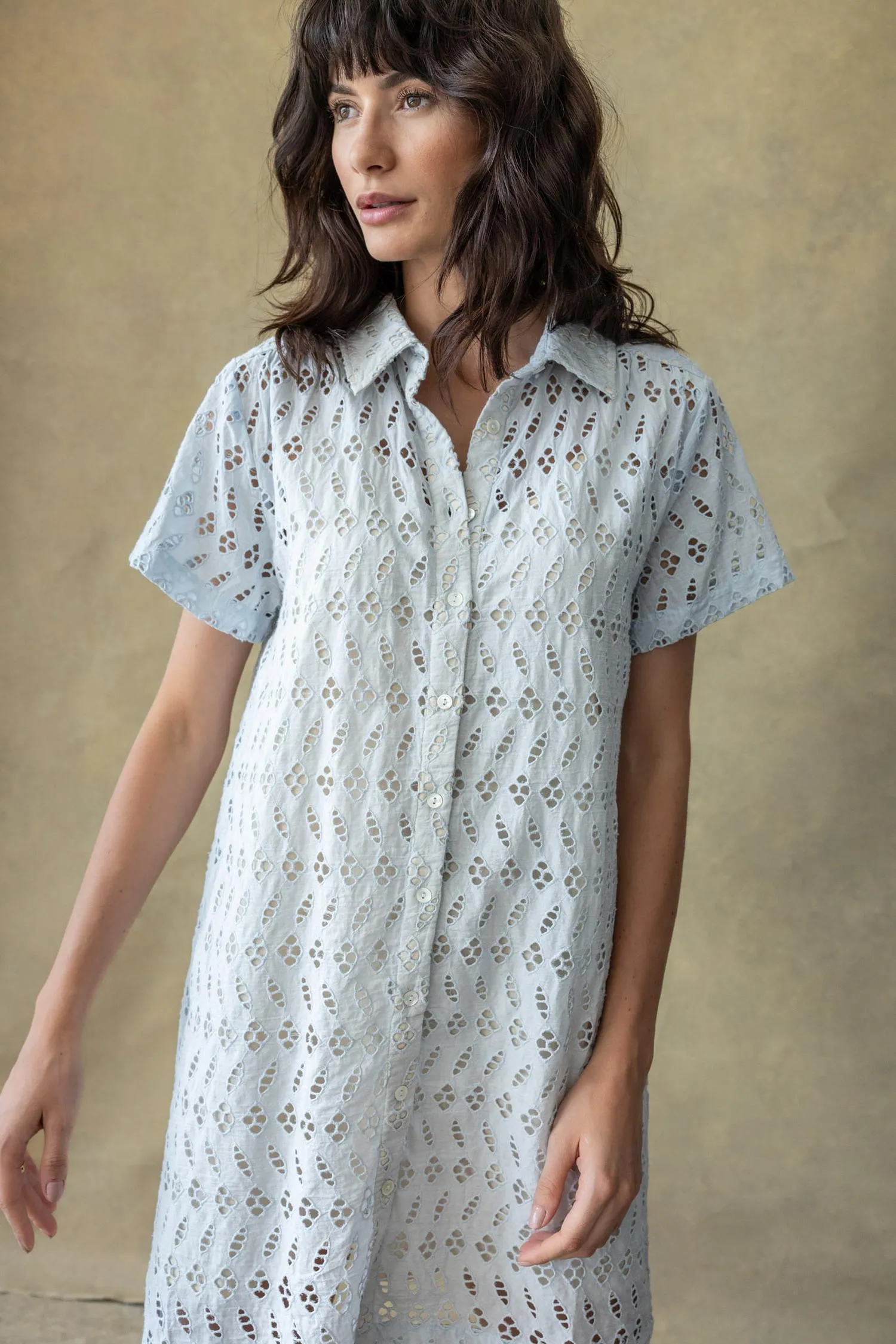 Eyelet Short Sleeve Shirt Dress sold by Lilla P product image thumbnail 3