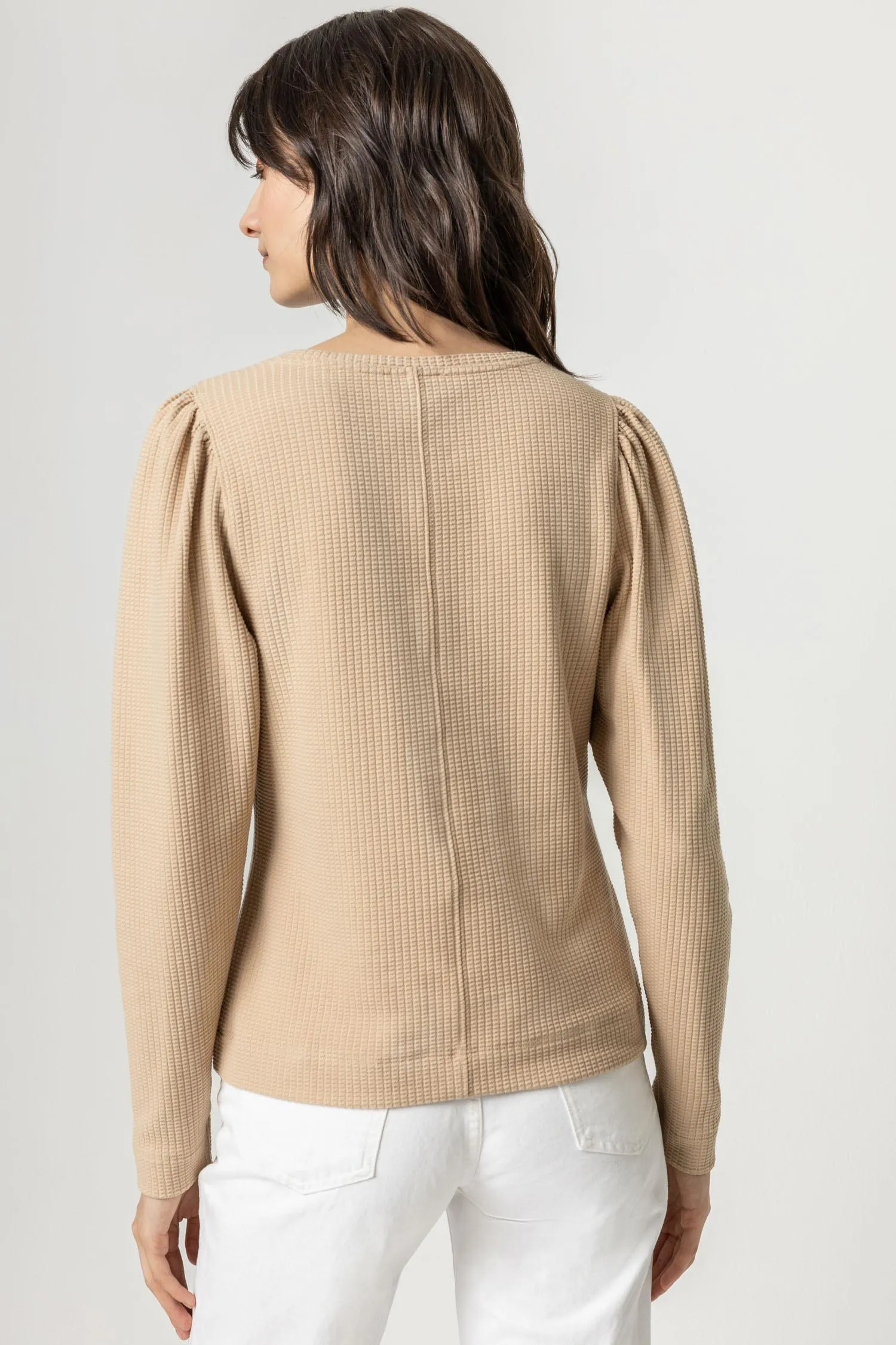 Puff Sleeve Waffle V-Neck sold by Lilla P product image thumbnail 2