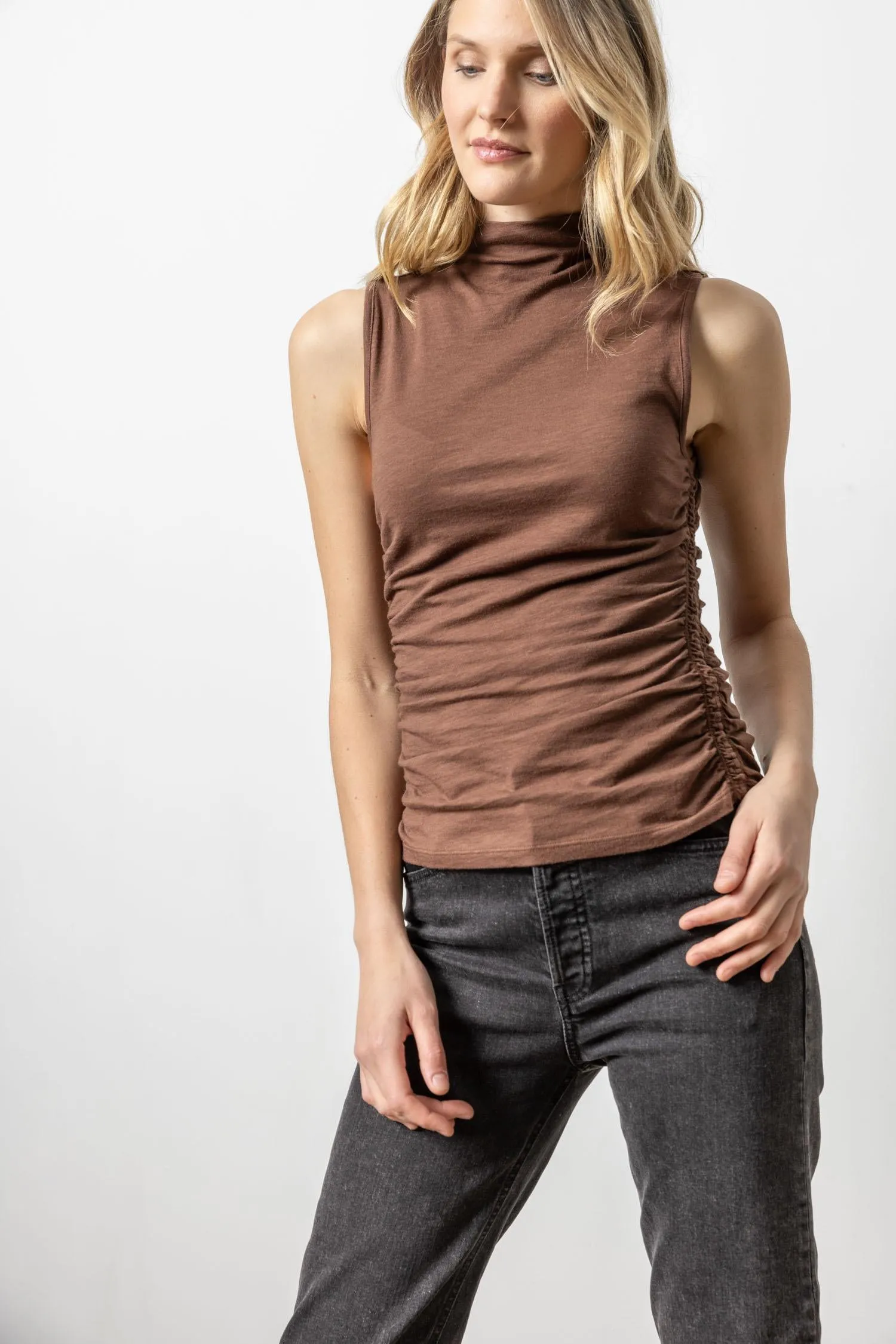 Shirred Mock Neck Tank sold by Lilla P product image thumbnail 5