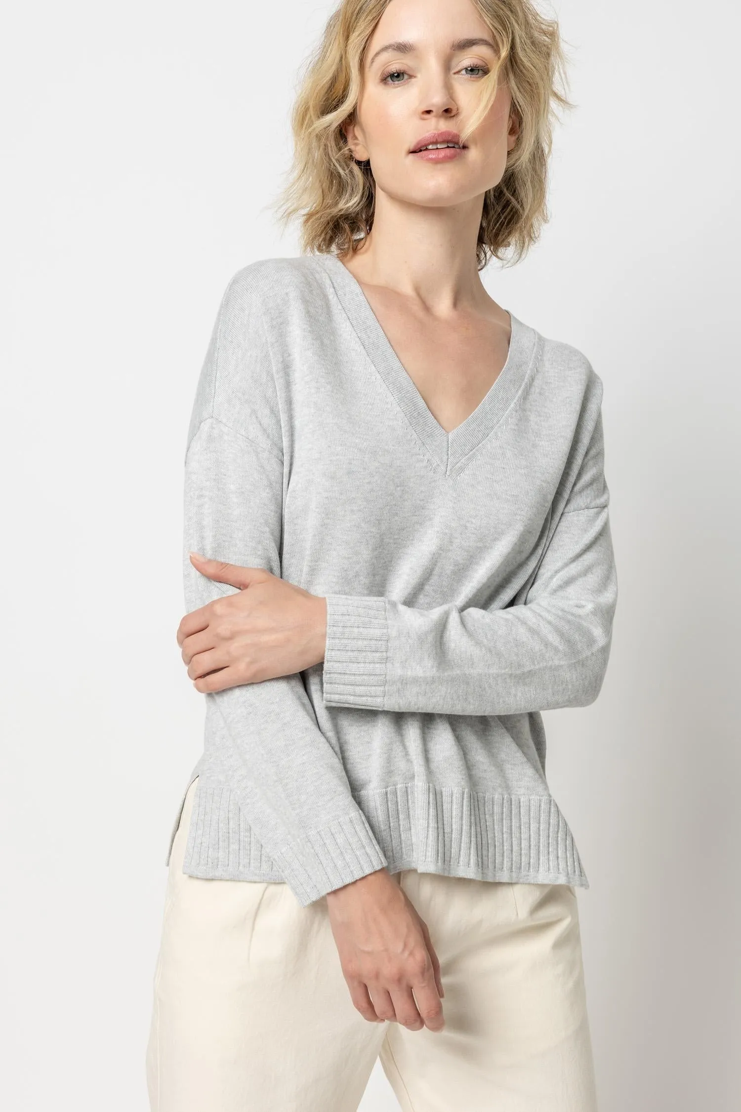 Easy Back Seam V-Neck Sweater sold by Lilla P product image thumbnail 3