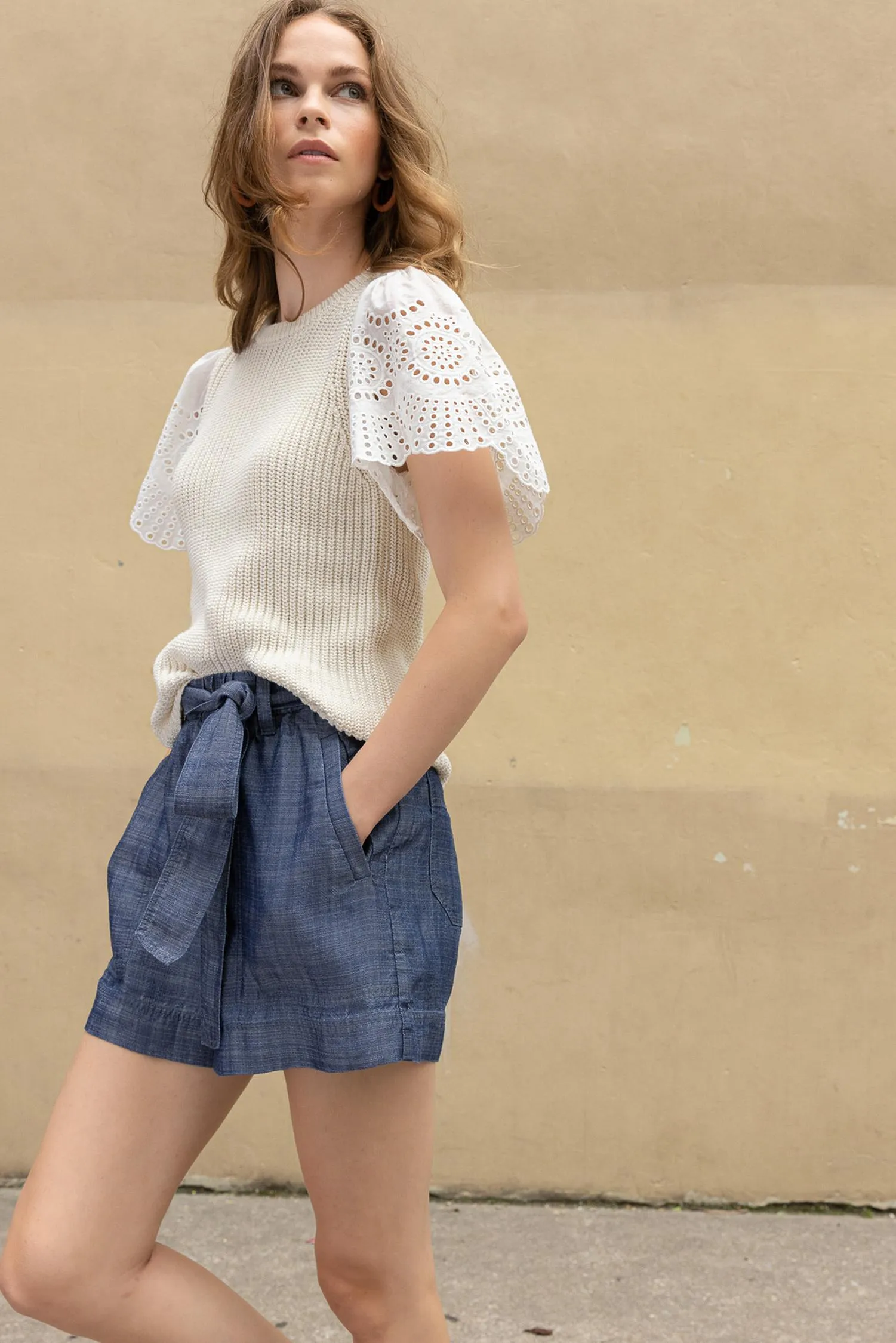 Eyelet Sleeve Crewneck Sweater sold by Lilla P product image thumbnail 4
