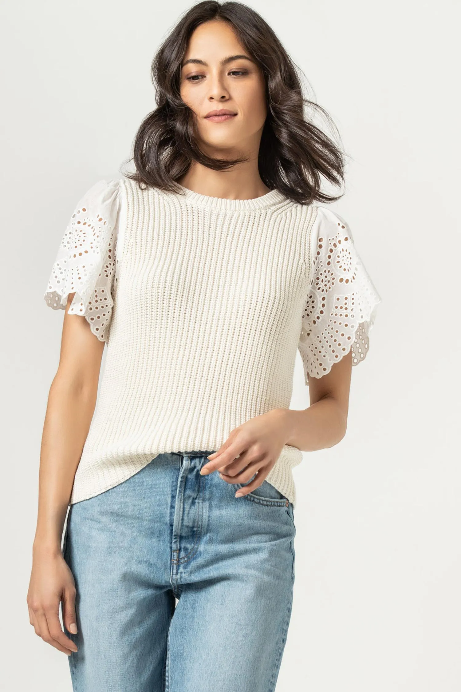 Eyelet Sleeve Crewneck Sweater sold by Lilla P product image thumbnail 2