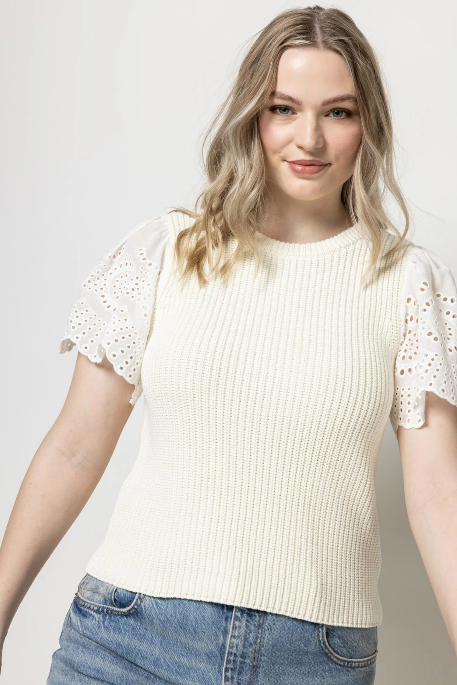 Eyelet Sleeve Crewneck Sweater sold by Lilla P product image thumbnail 5