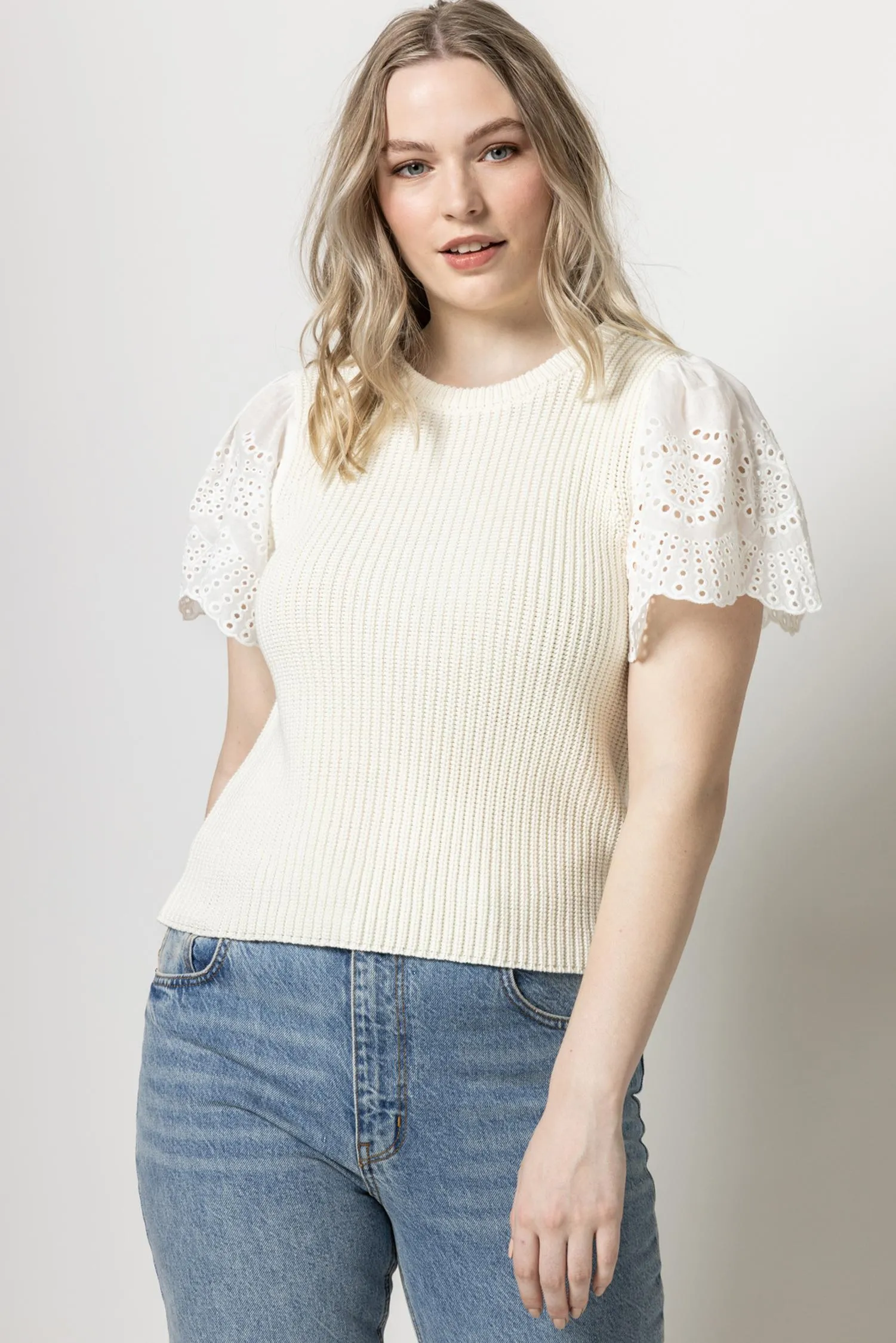 Eyelet Sleeve Crewneck Sweater sold by Lilla P product image thumbnail 3