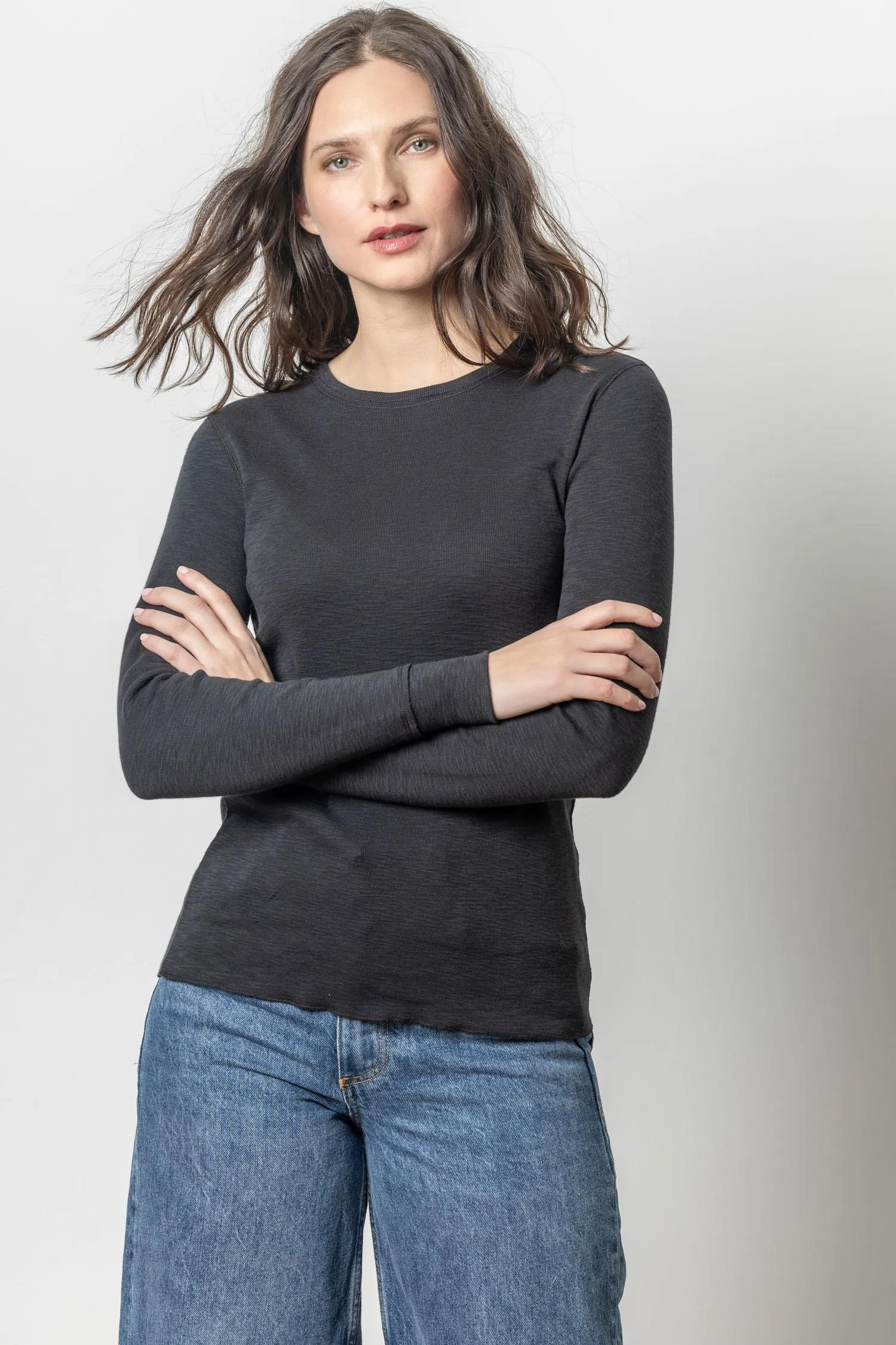 Long Sleeve Raw Edge Crew sold by Lilla P product image thumbnail 2
