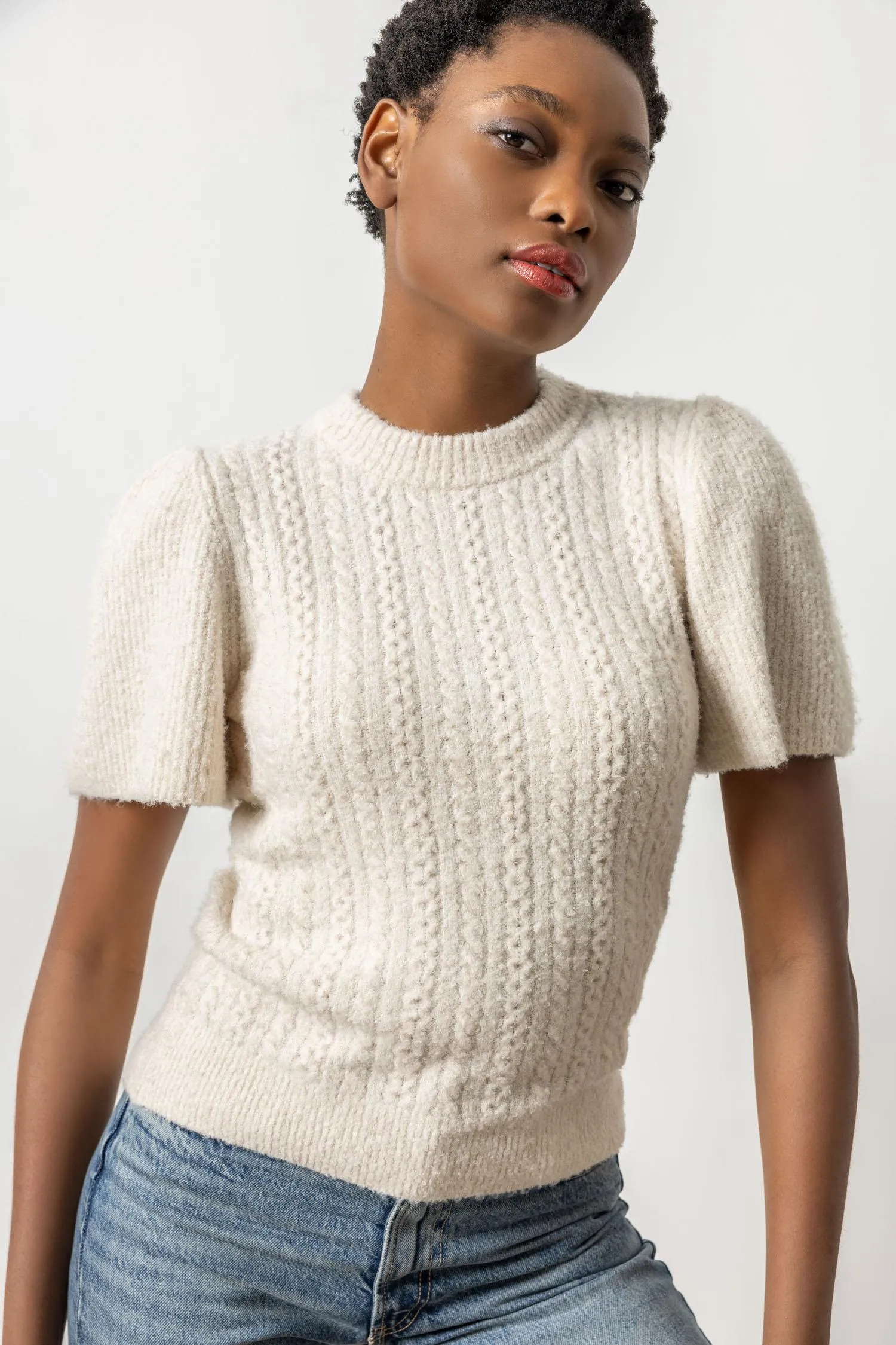 Crew Neck Flutter Sleeve Sweater sold by Lilla P product image thumbnail 4
