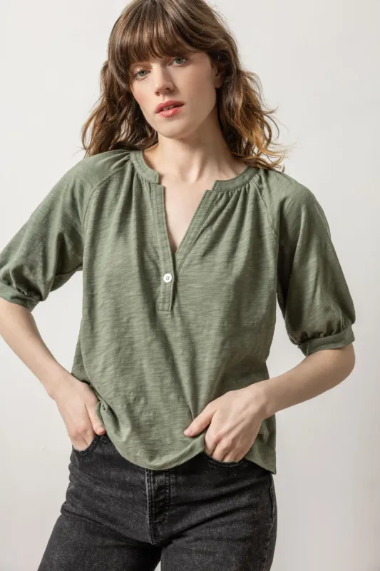 Shirred Split Neck Raglan sold by Lilla P