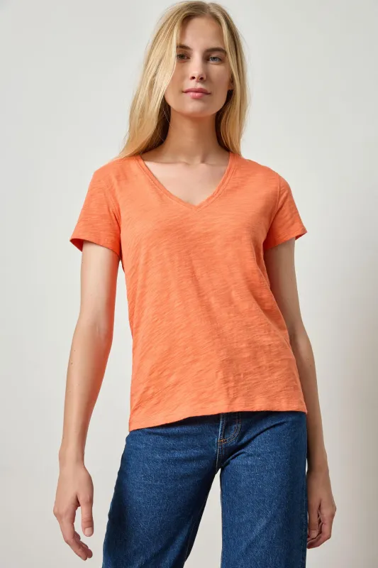 Short Sleeve Back Seam V-Neck sold by Lilla P
