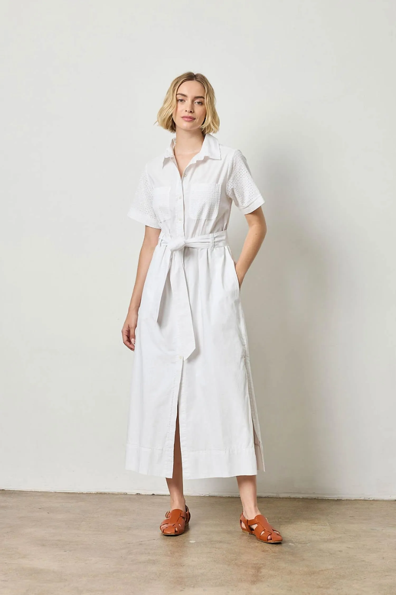 Eyelet Trim Maxi Shirt Dress sold by Lilla P product image thumbnail 4