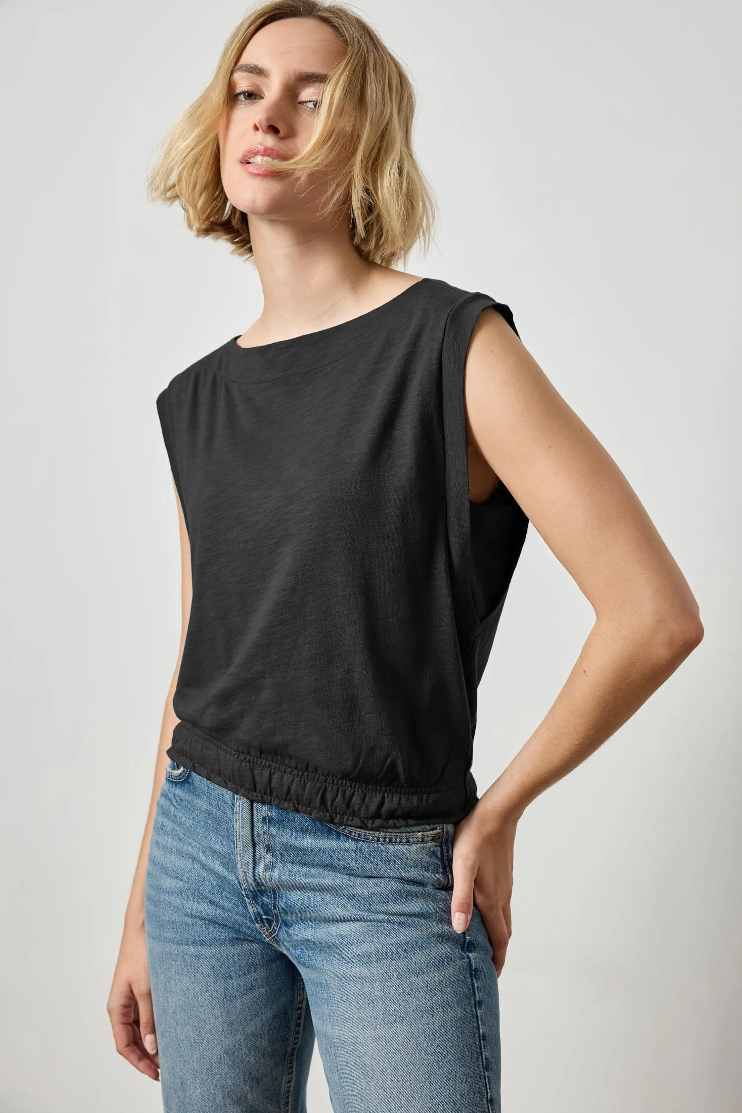 Elastic Hem Boatneck Top sold by Lilla P