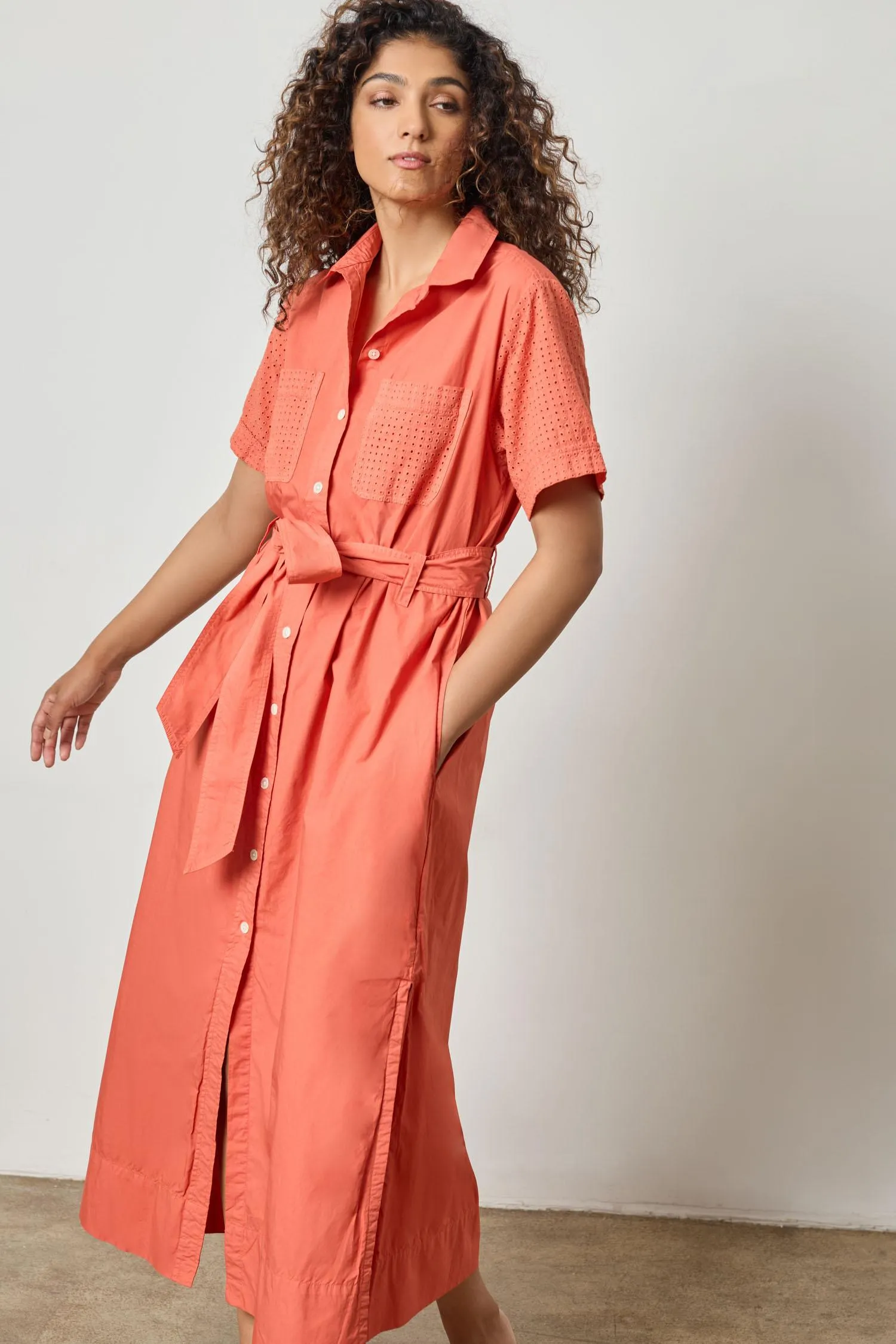 Eyelet Trim Maxi Shirt Dress sold by Lilla P product image thumbnail 2