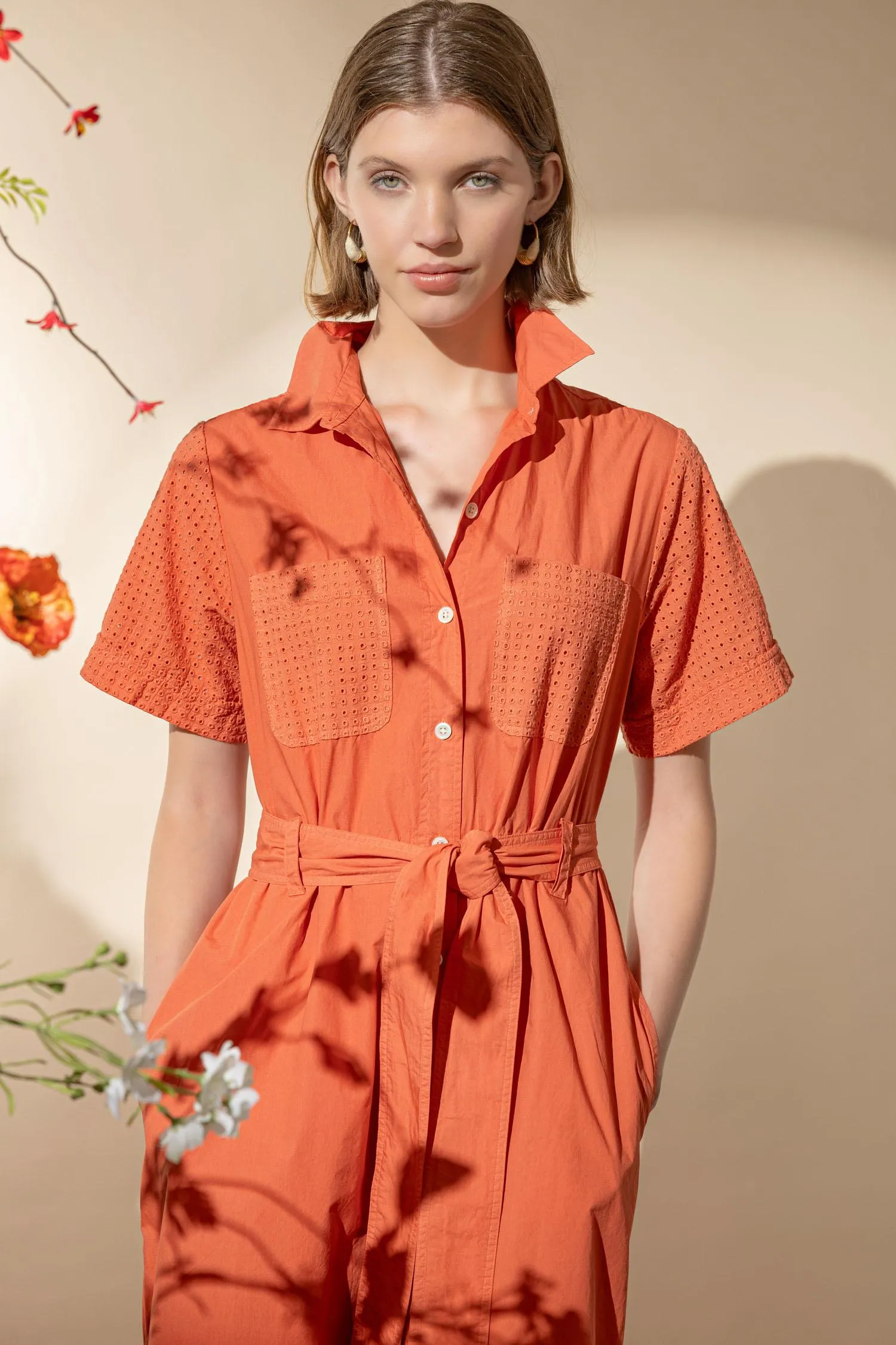 Eyelet Trim Maxi Shirt Dress sold by Lilla P