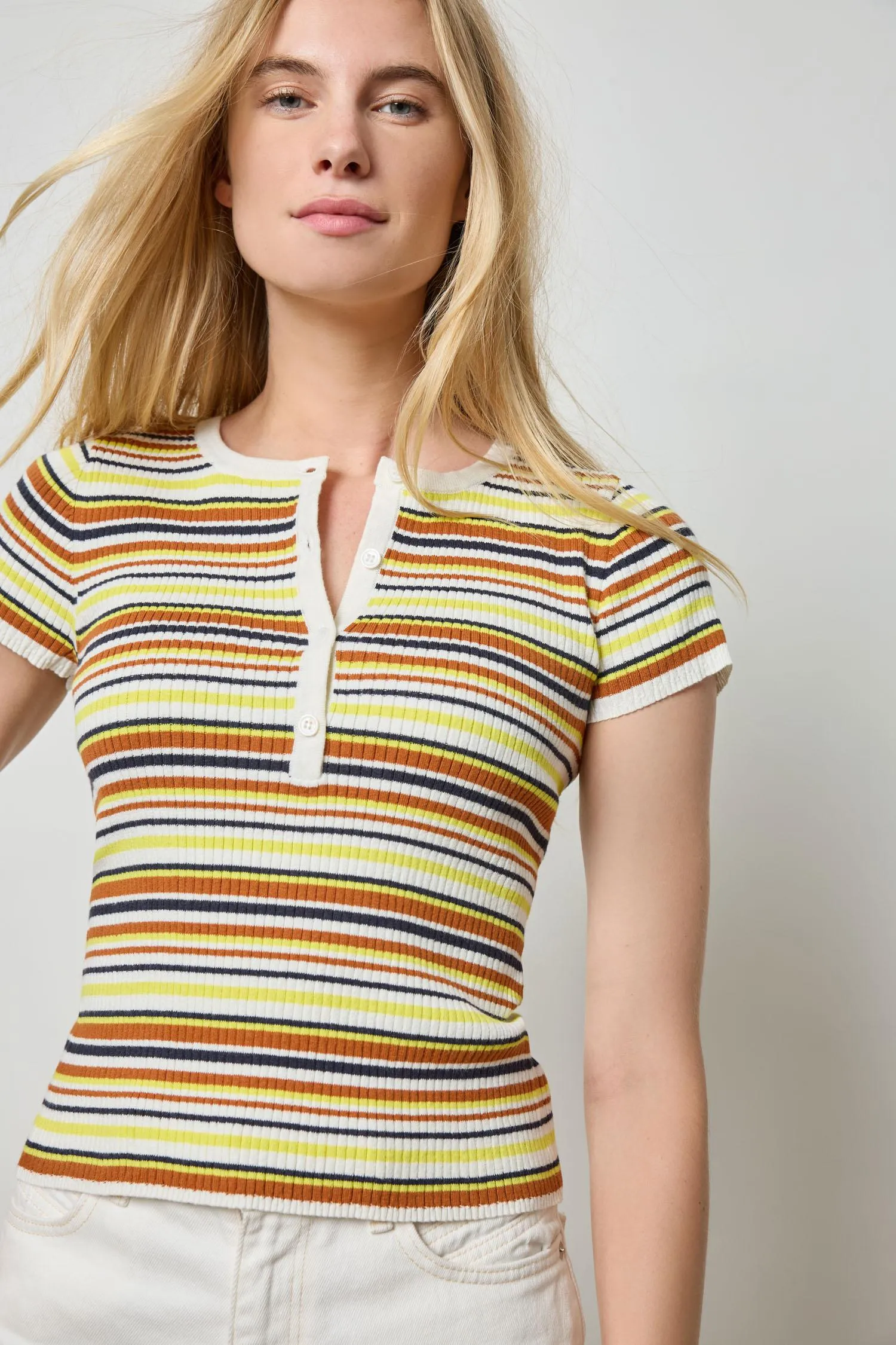 Striped Short Sleeve Henley sold by Lilla P product image thumbnail 5