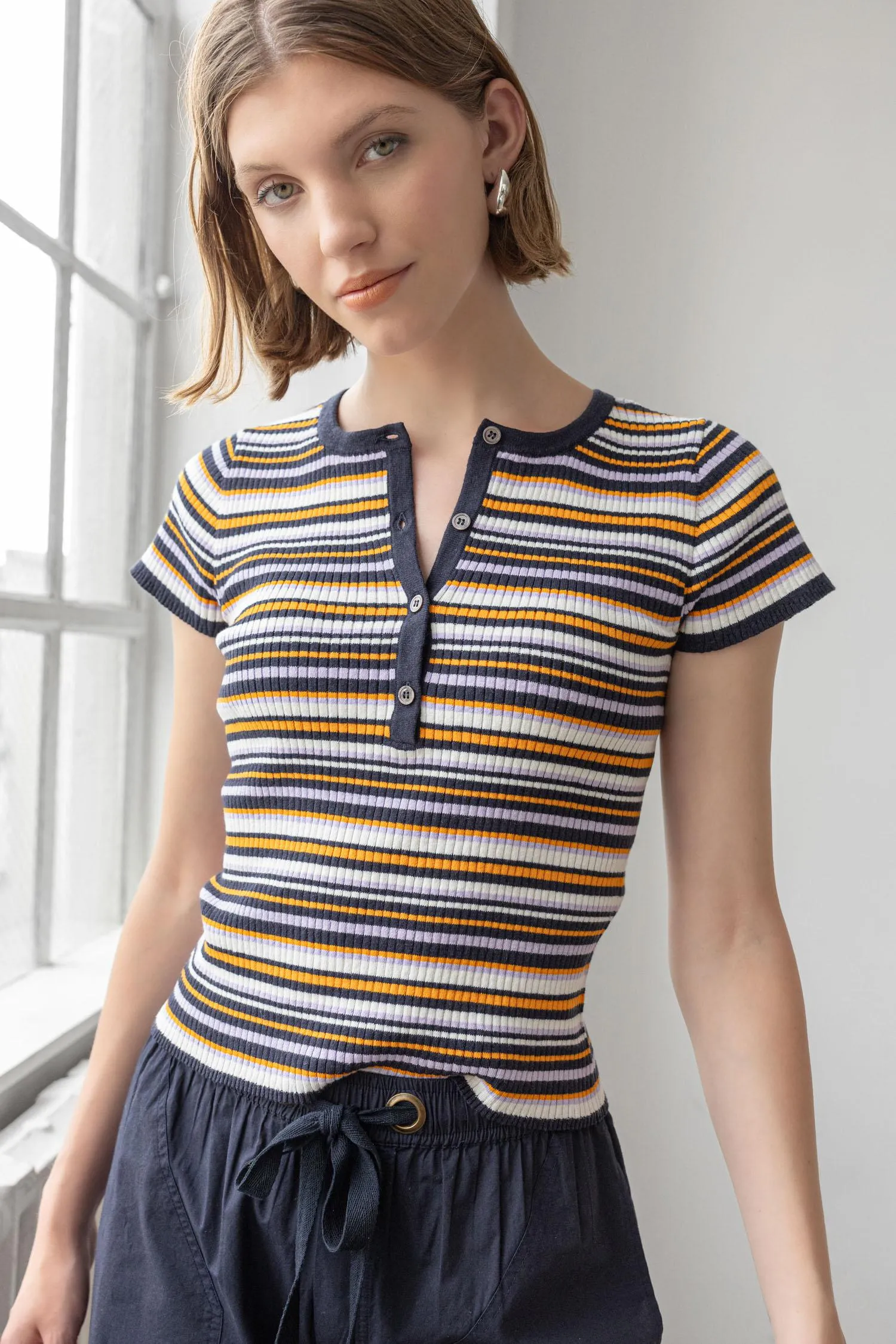 Striped Short Sleeve Henley sold by Lilla P