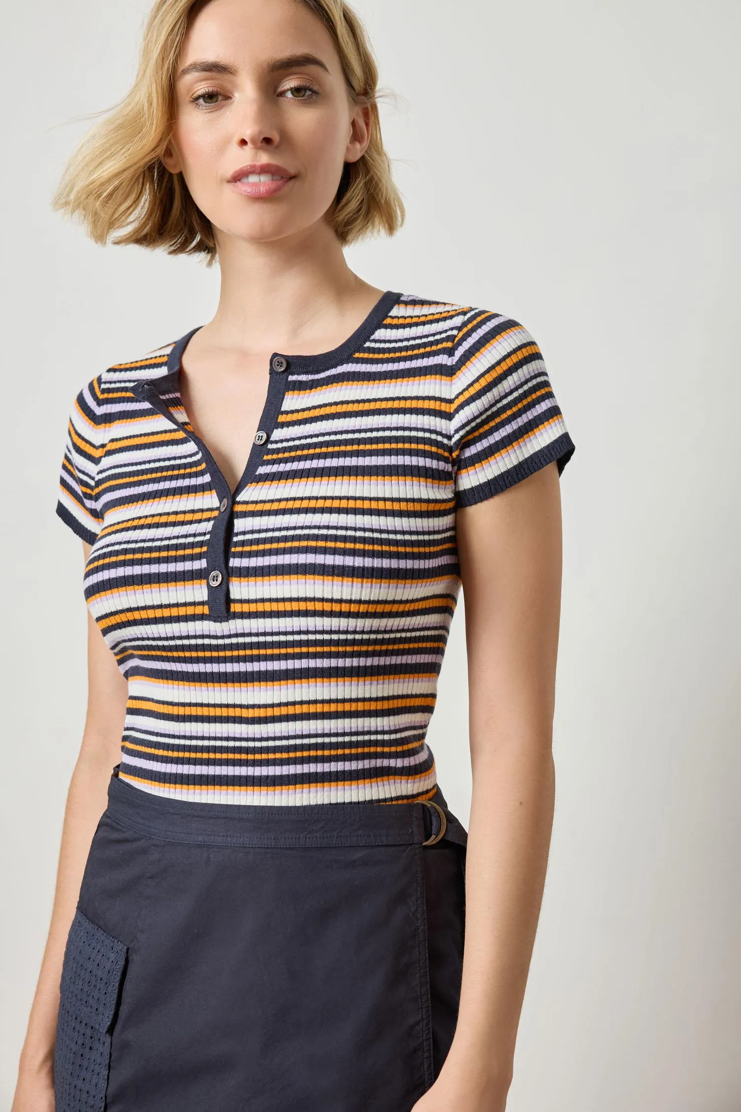 Striped Short Sleeve Henley sold by Lilla P product image thumbnail 3