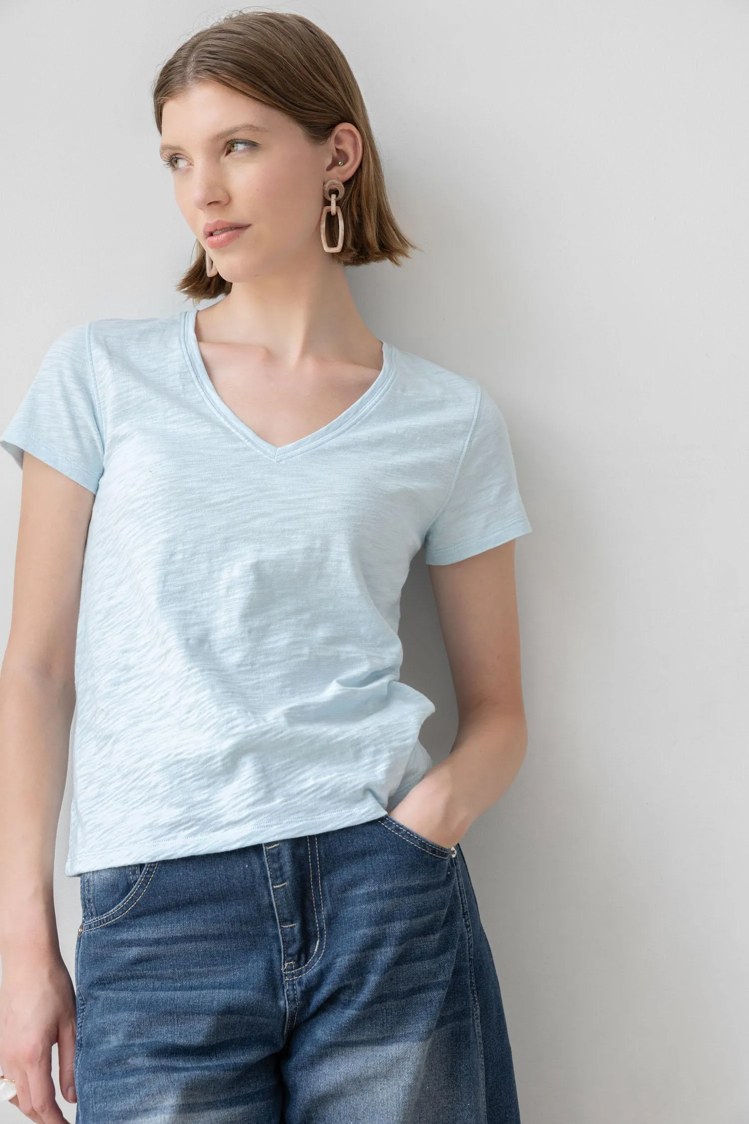 Short Sleeve Back Seam V-Neck sold by Lilla P product image thumbnail 5