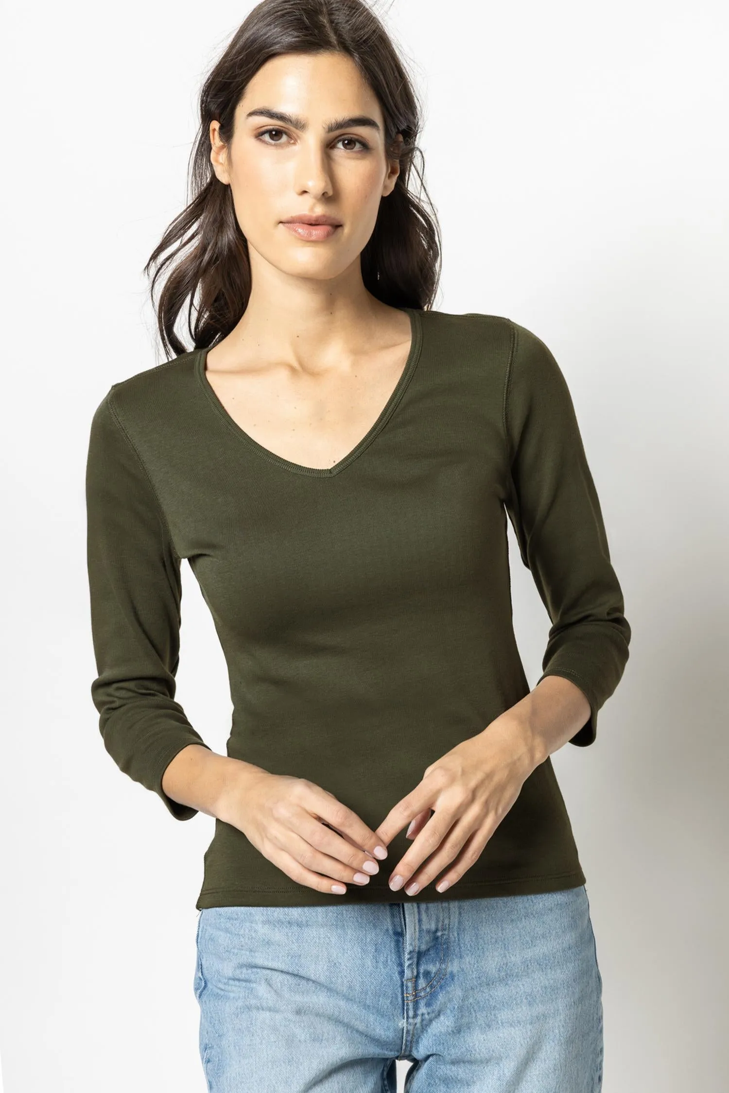 3/4 Sleeve V-Neck sold by Lilla P product image thumbnail 3