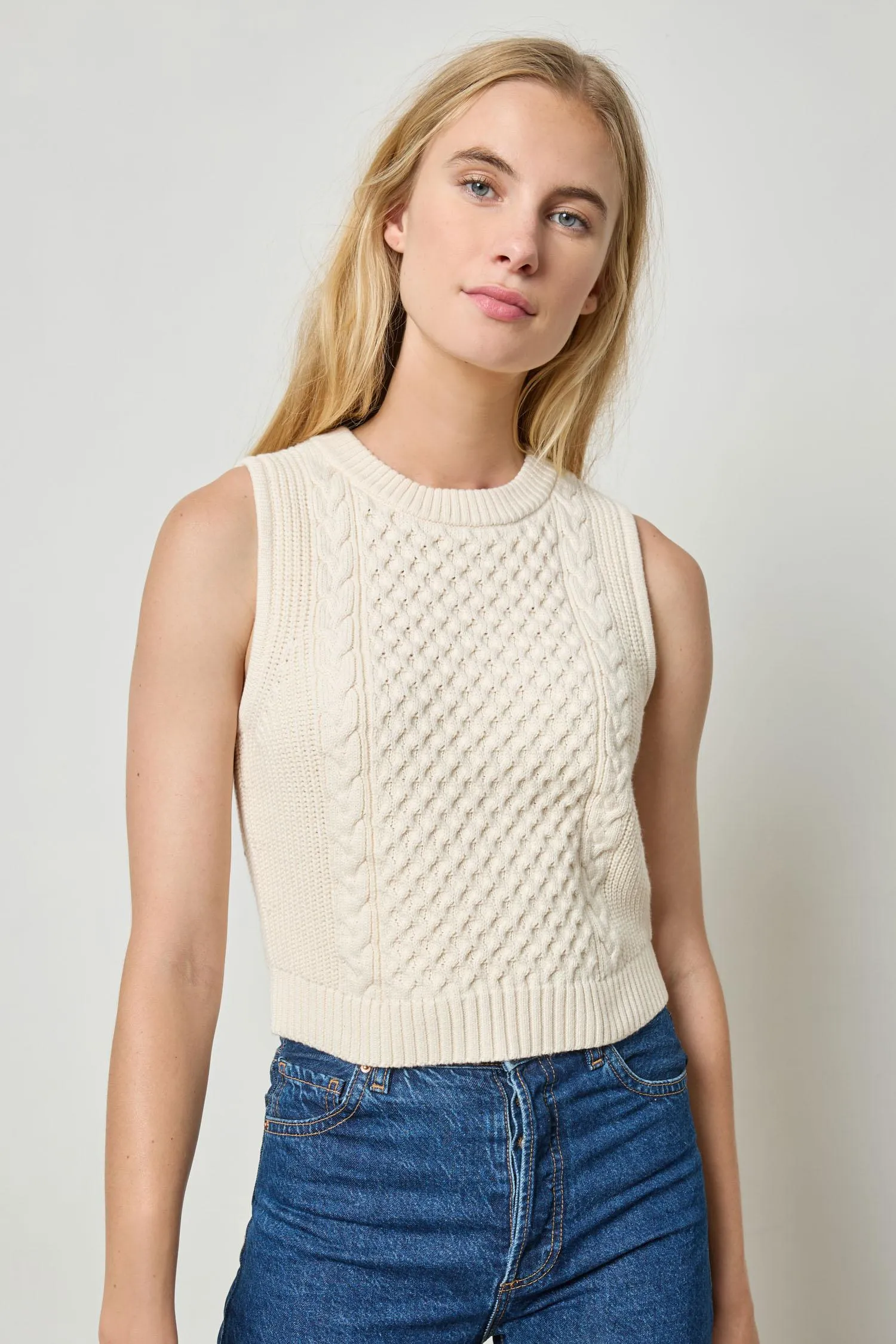 Cropped Cable Tank Sweater sold by Lilla P product image thumbnail 5