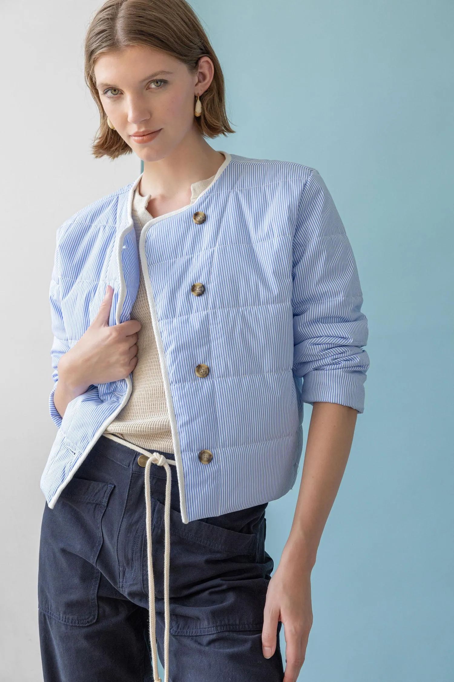 Striped Collarless Jacket sold by Lilla P product image thumbnail 5