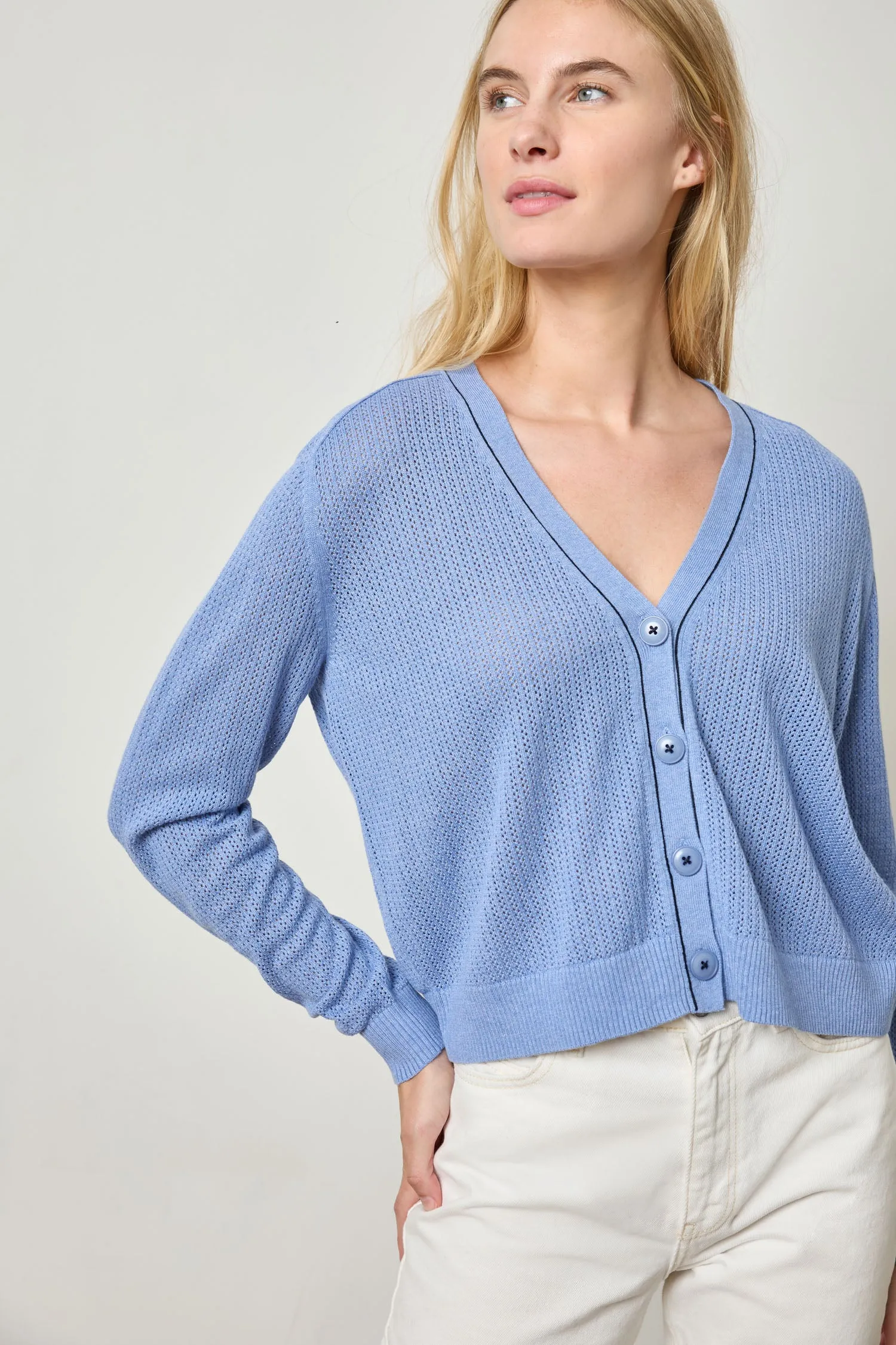 Saddle Sleeve V-Neck Cardigan sold by Lilla P