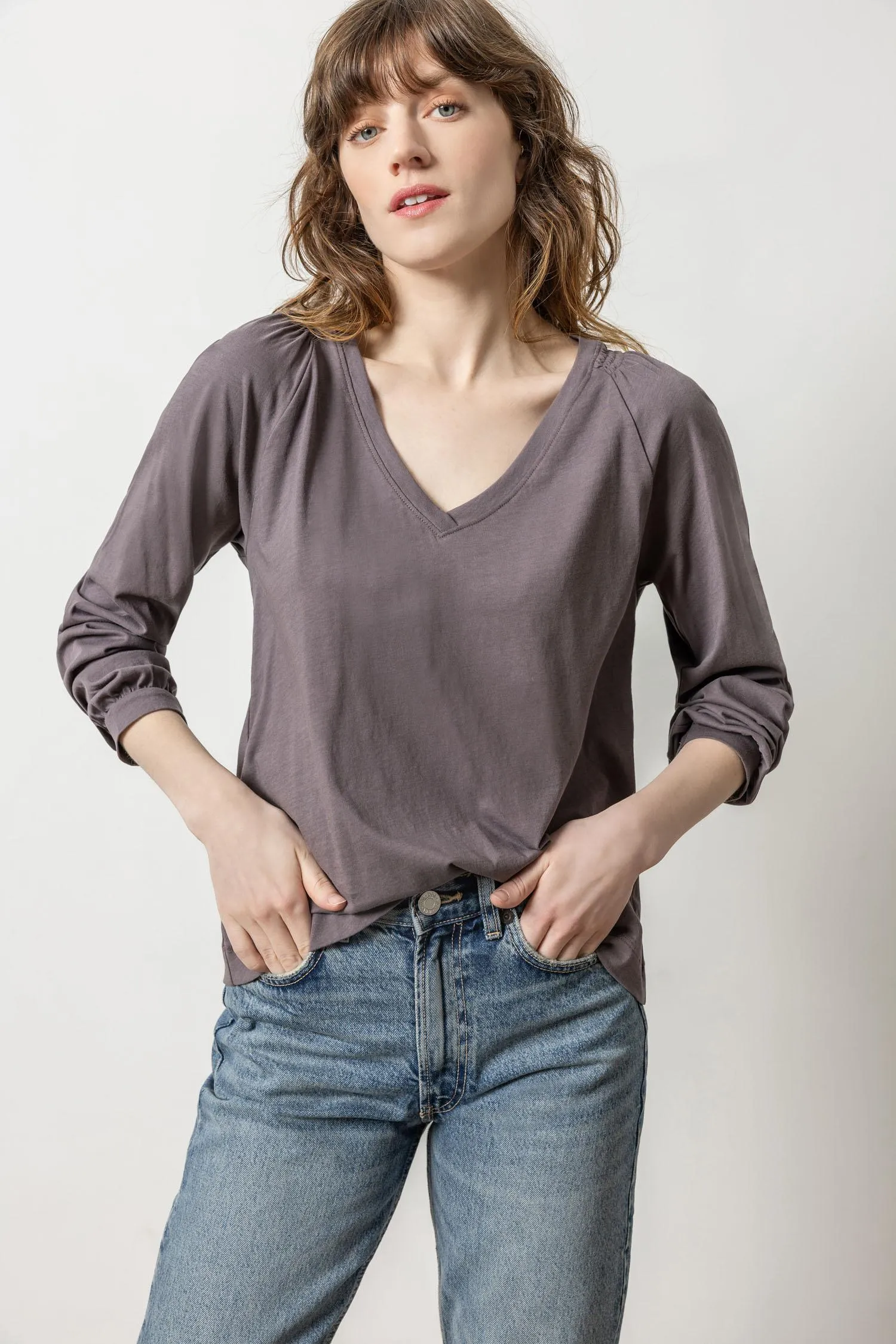 Full Sleeve Smocked V-Neck sold by Lilla P