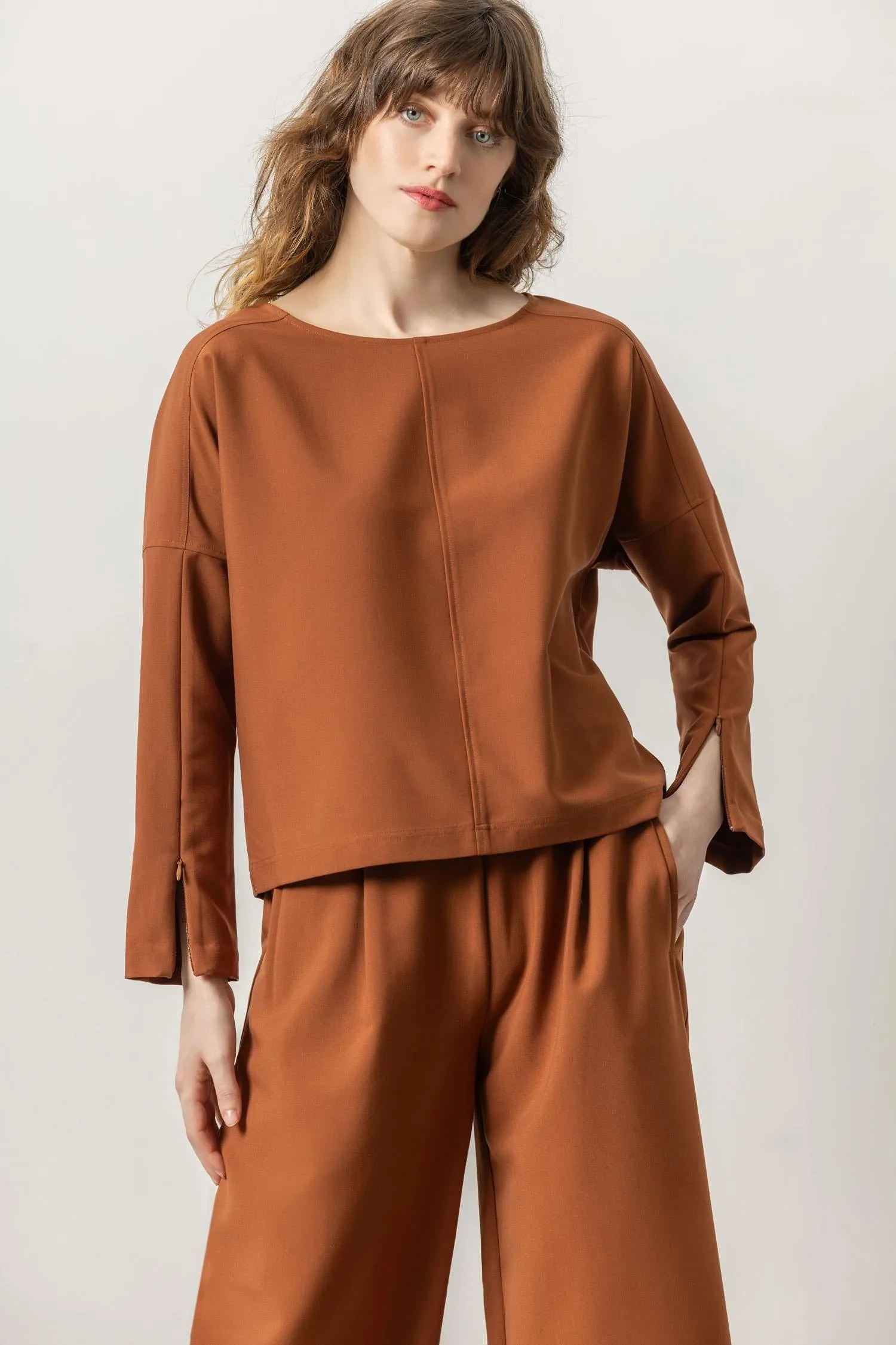 Zip Detail Seamed Top sold by Lilla P