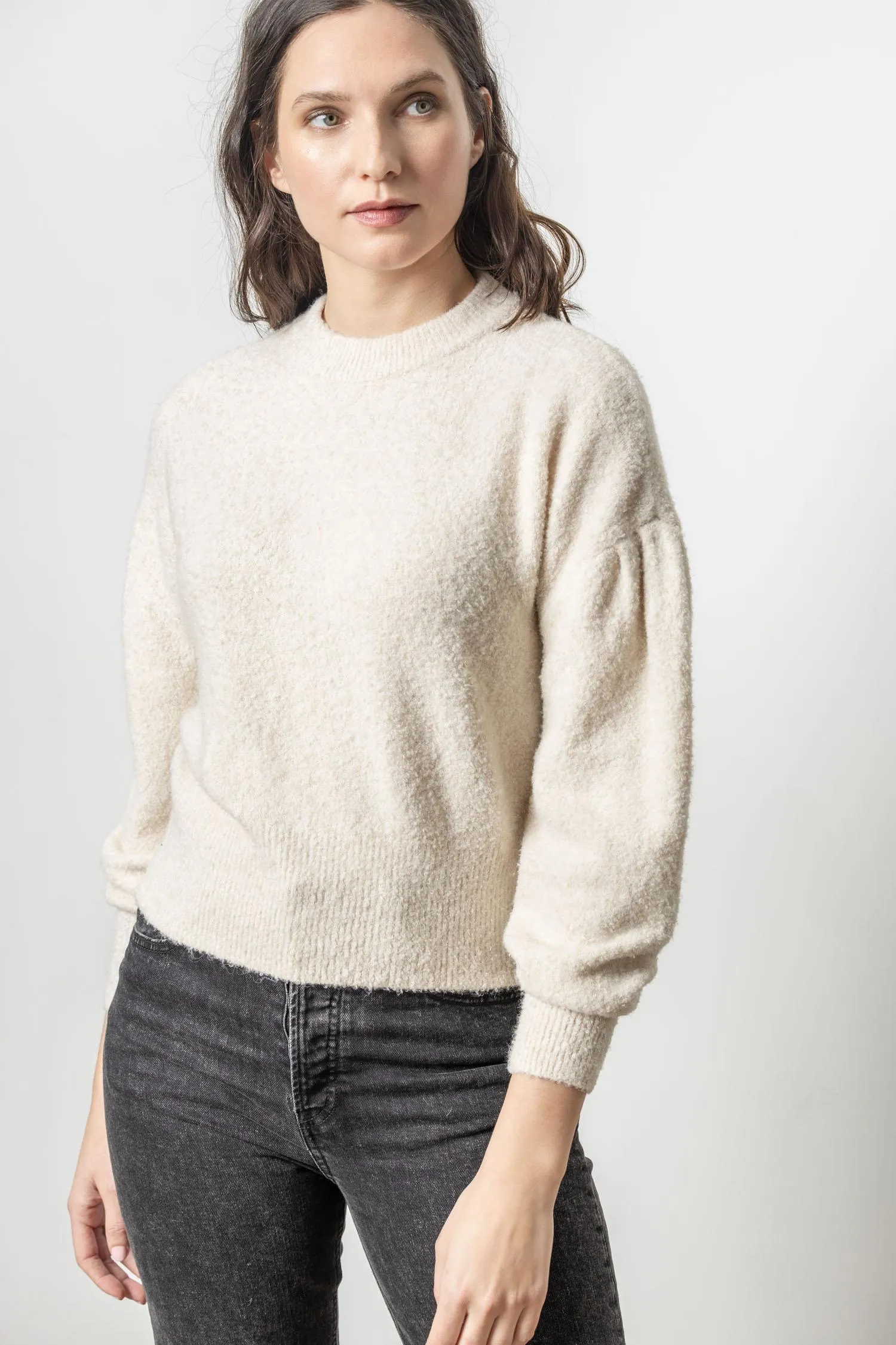 Pleated Sleeve Crewneck Sweater sold by Lilla P
