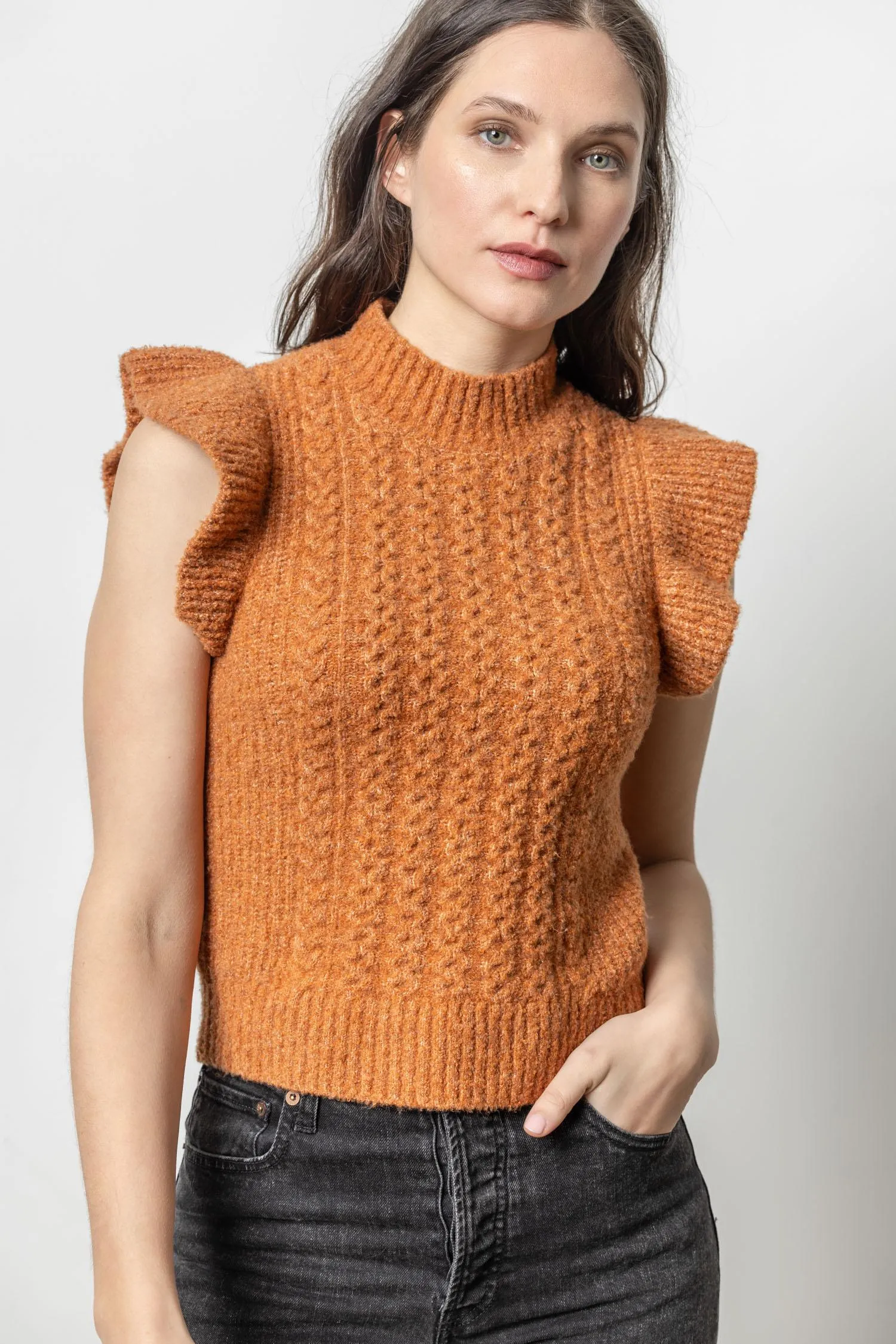 Flutter Sleeve Mock Neck Sweater sold by Lilla P product image thumbnail 5