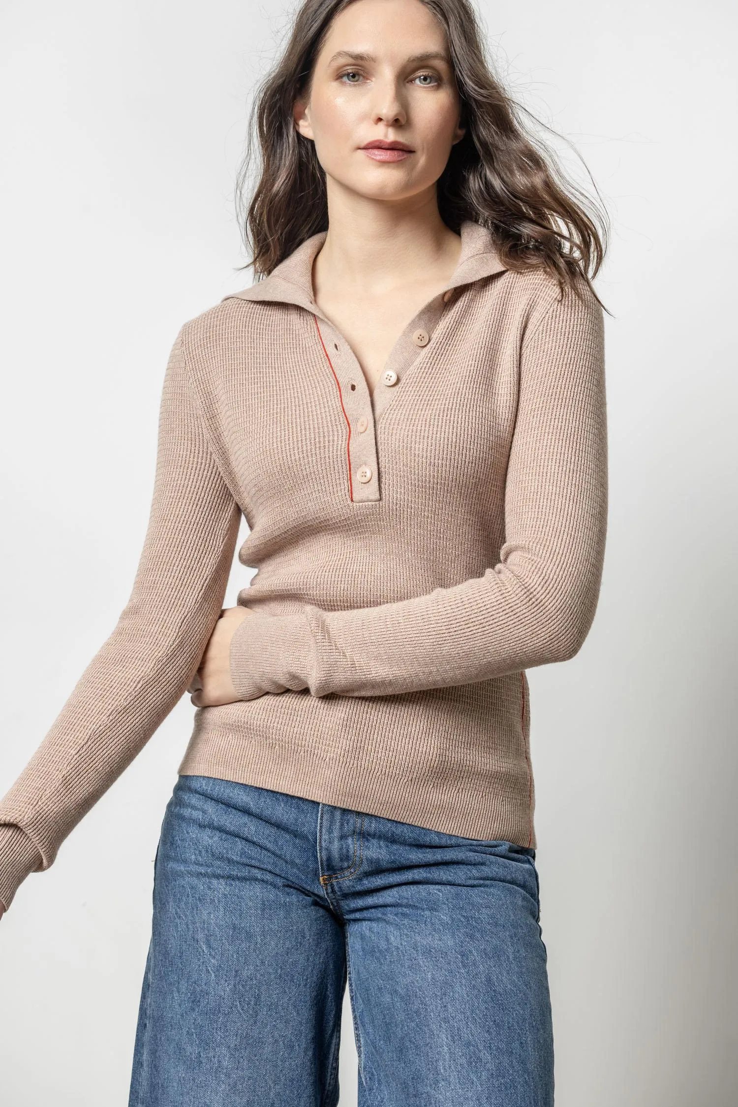 Button Collar Henley Sweater sold by Lilla P