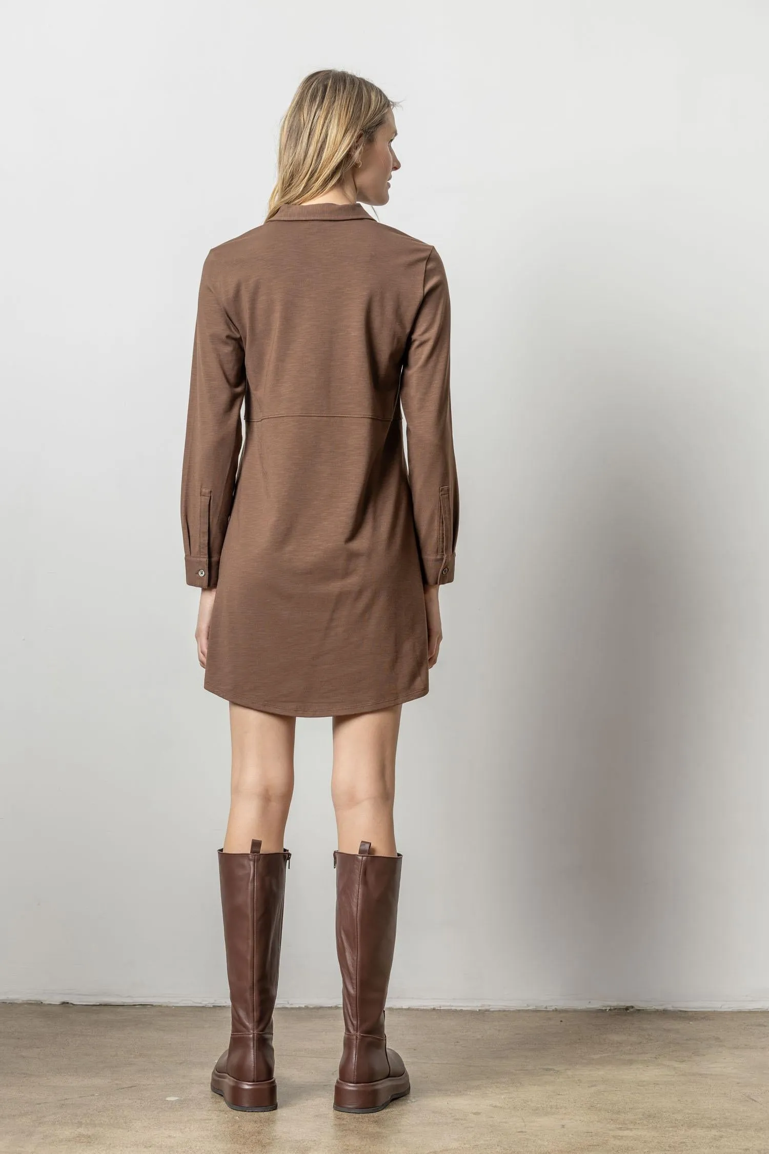 Long Sleeve Seamed Shirt Dress sold by Lilla P product image thumbnail 4