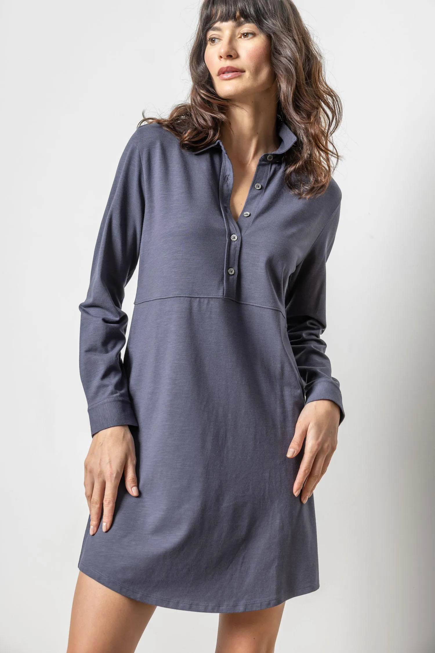 Long Sleeve Seamed Shirt Dress sold by Lilla P product image thumbnail 5