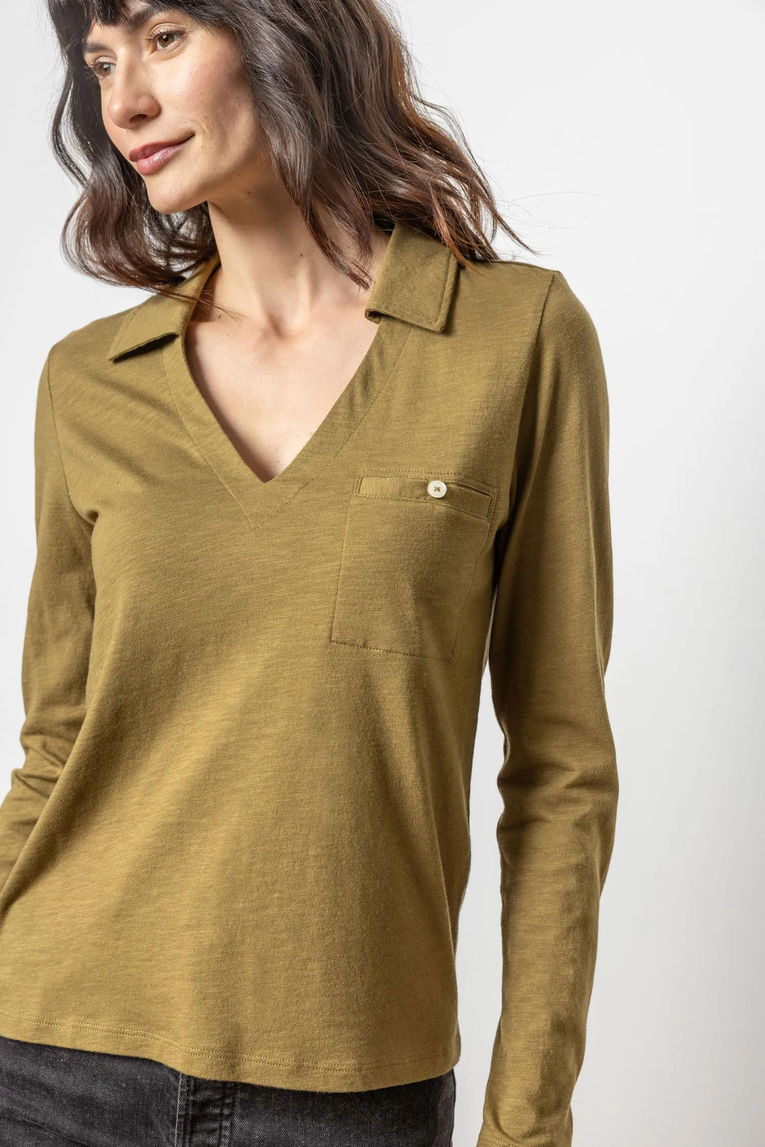 Long Sleeve Collared V-Neck sold by Lilla P product image thumbnail 2